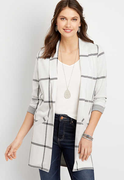 Maurices Womens Plus Size Menswear Plaid Open Front Blazer