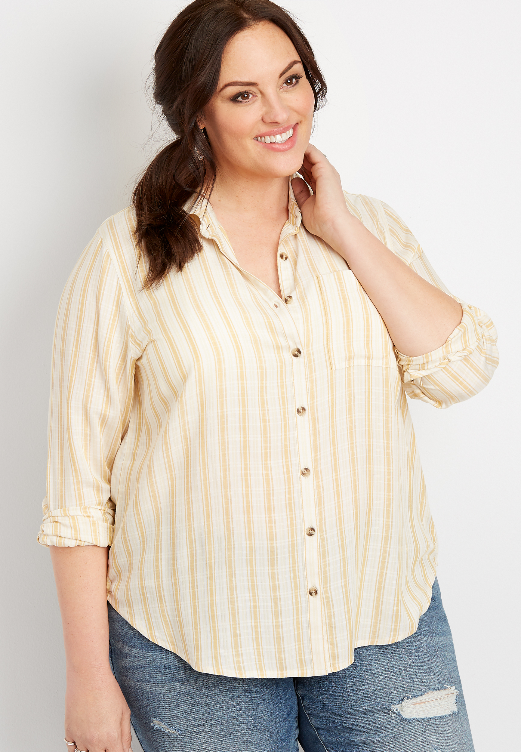 Plus Size Stripe Button Down Shirt | maurices
