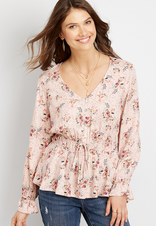 Pink Floral Smock Waist Blouse | maurices