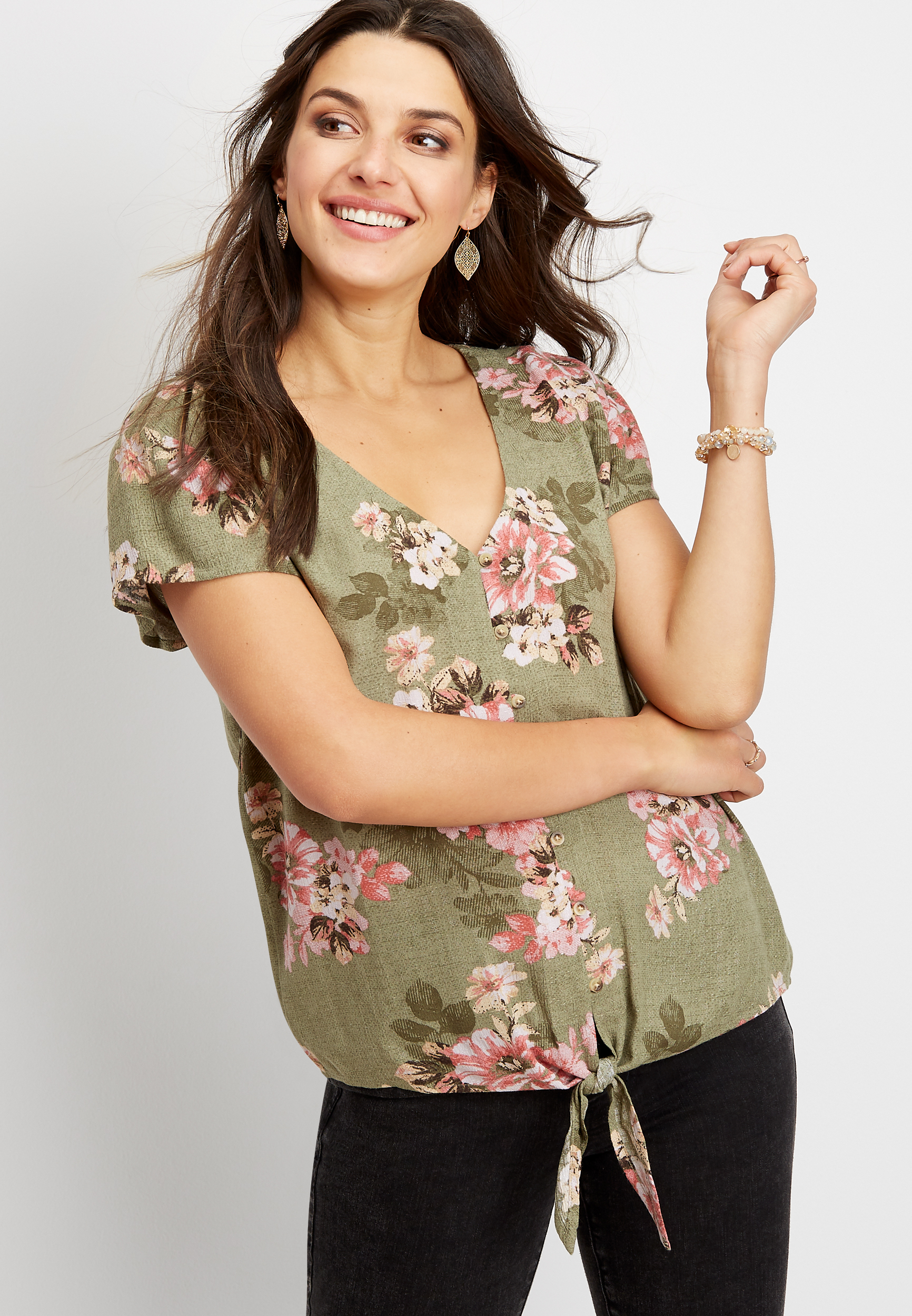 Floral Tie Front Top | maurices