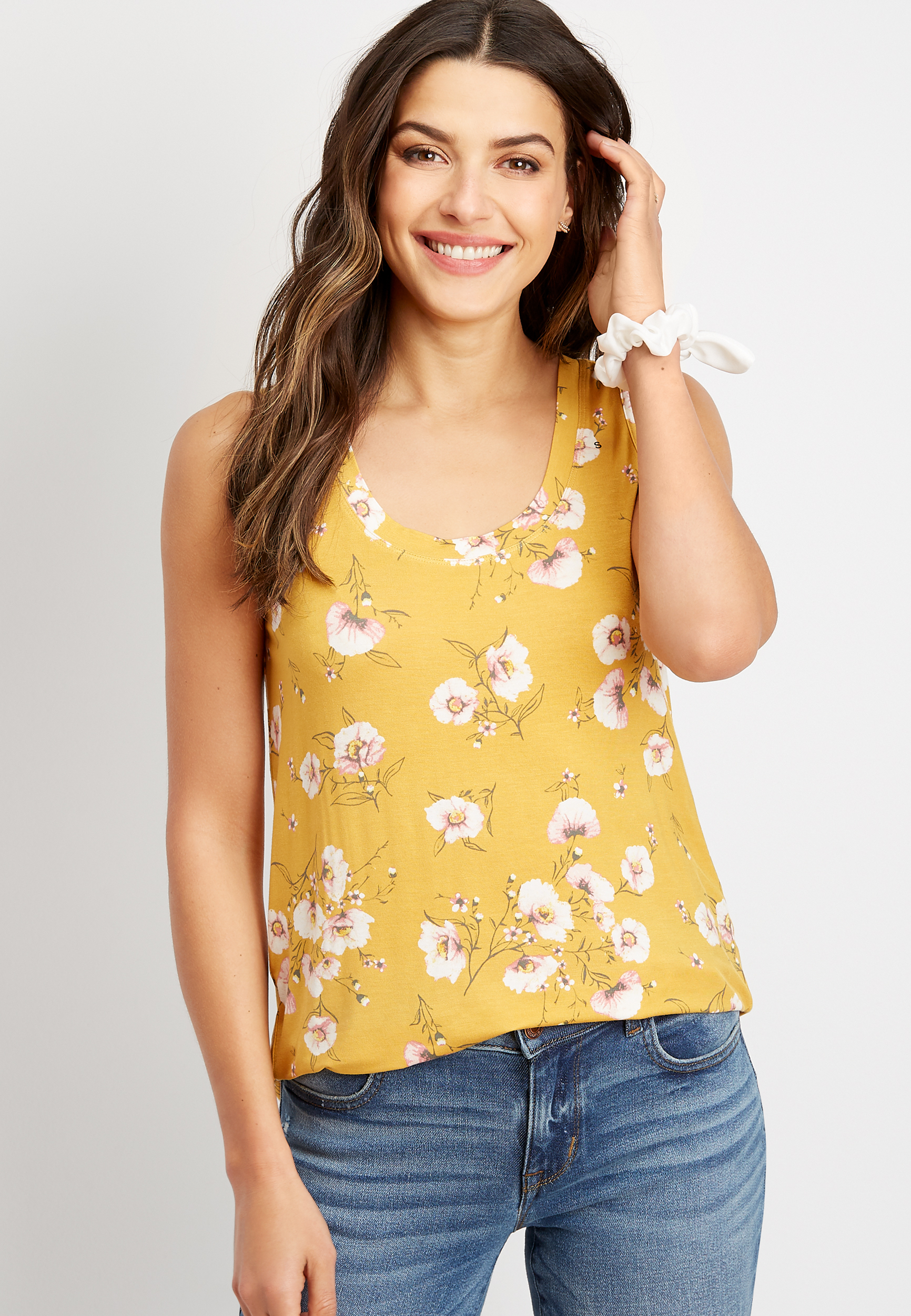 24/7 Floral Scoop Neck Tank | maurices