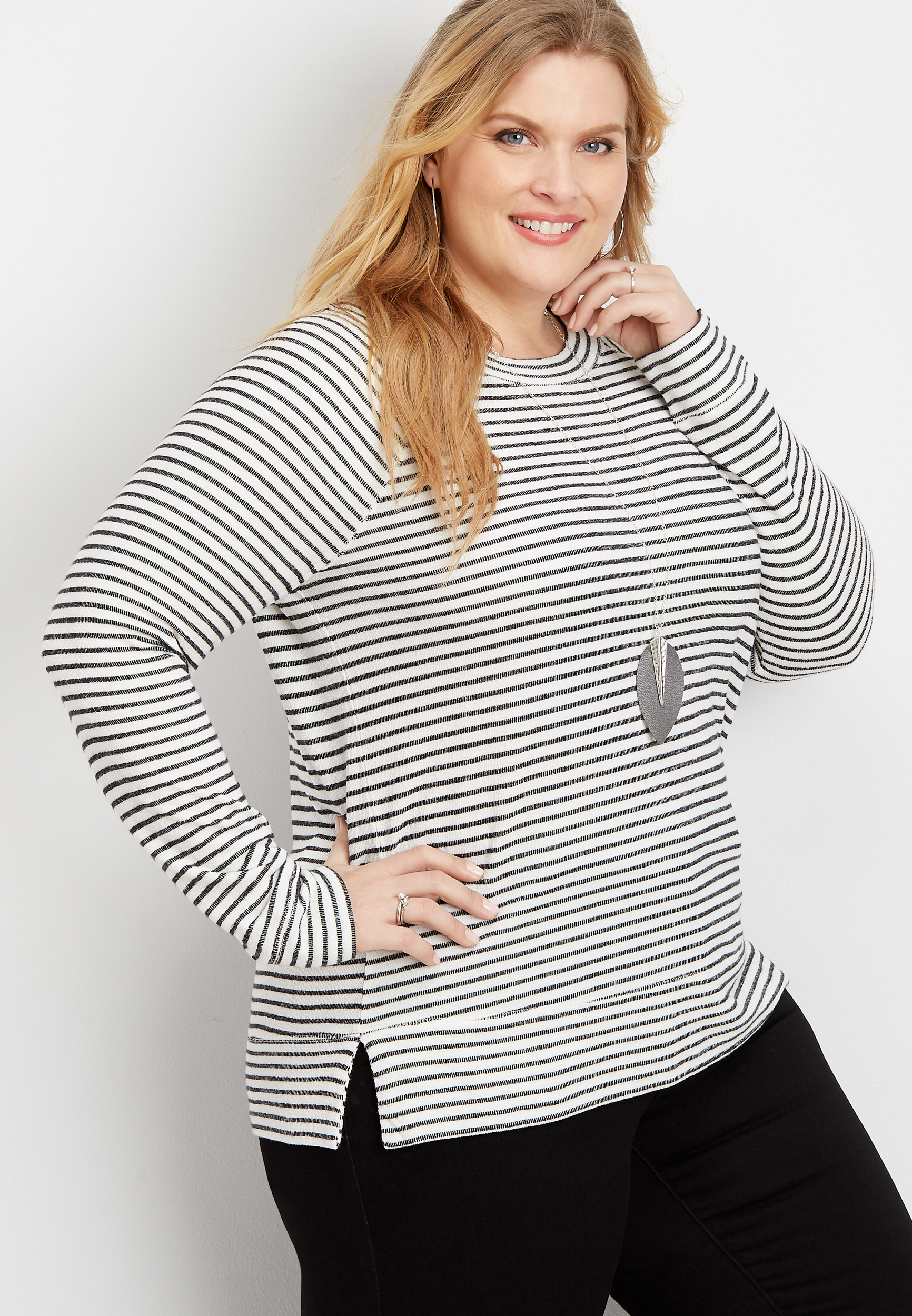 Plus Size Stripe Crew Neck Pullover | maurices