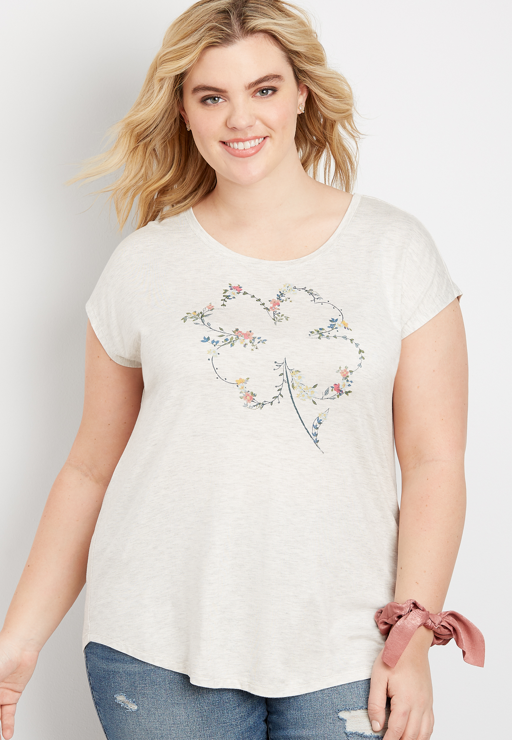 Plus Size Floral Clover Graphic Tee | maurices
