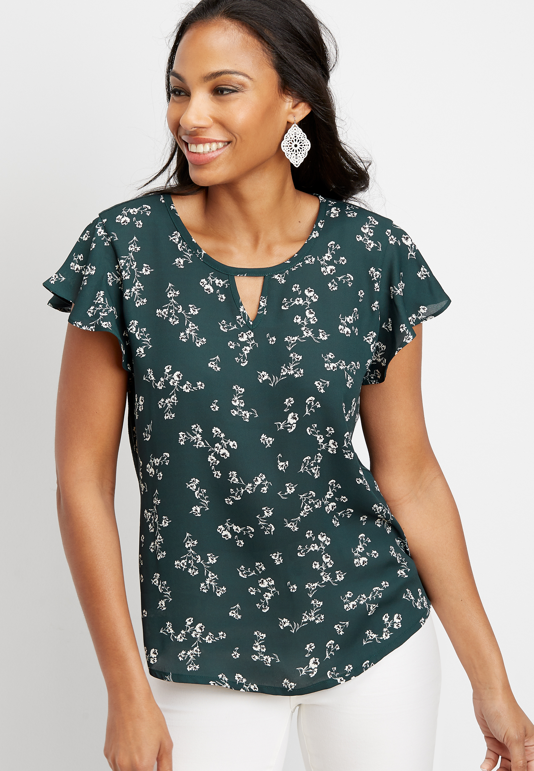 Floral Keyhole Blouse | maurices