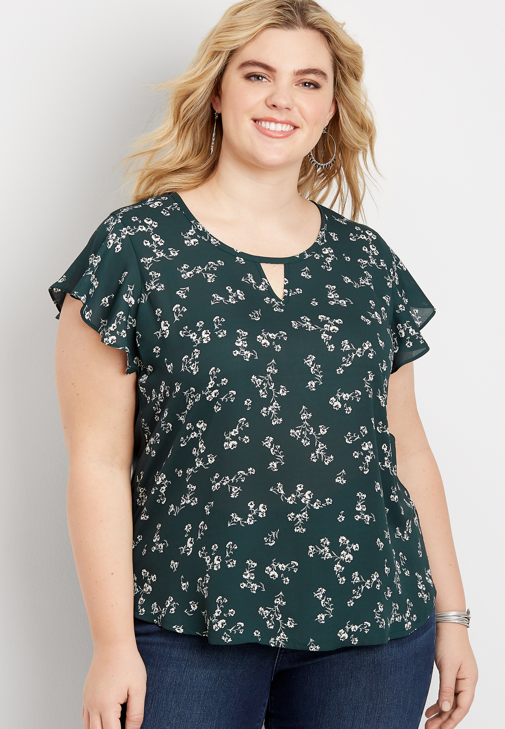 Plus Size Floral Keyhole Blouse | maurices