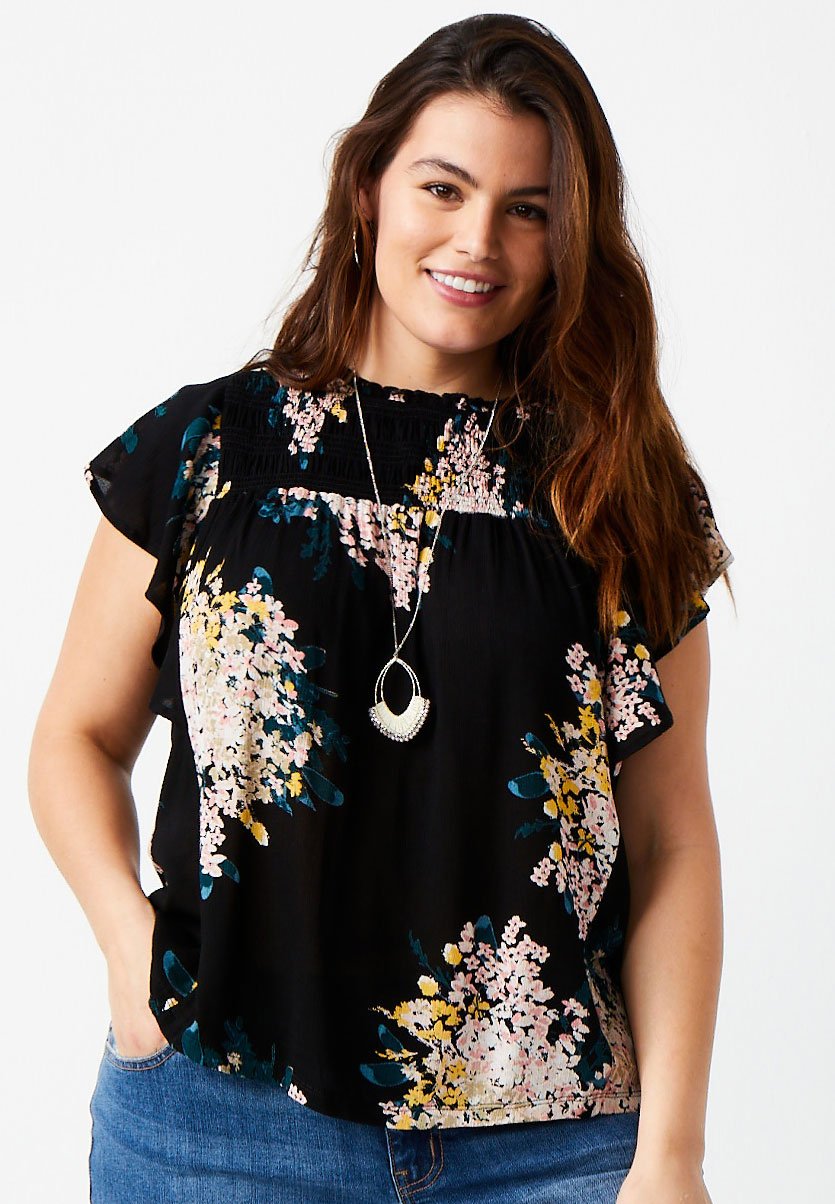 Plus Size Floral Flutter Sleeve Top | maurices