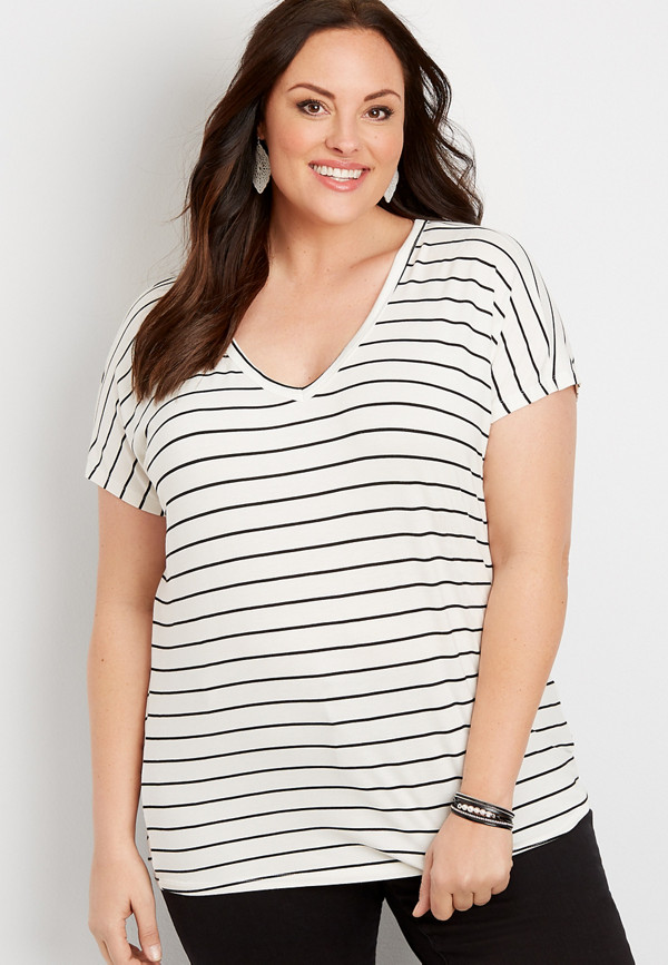 plus size 24/7 White Striped Cowl Scoop Back Tee Shirt | maurices