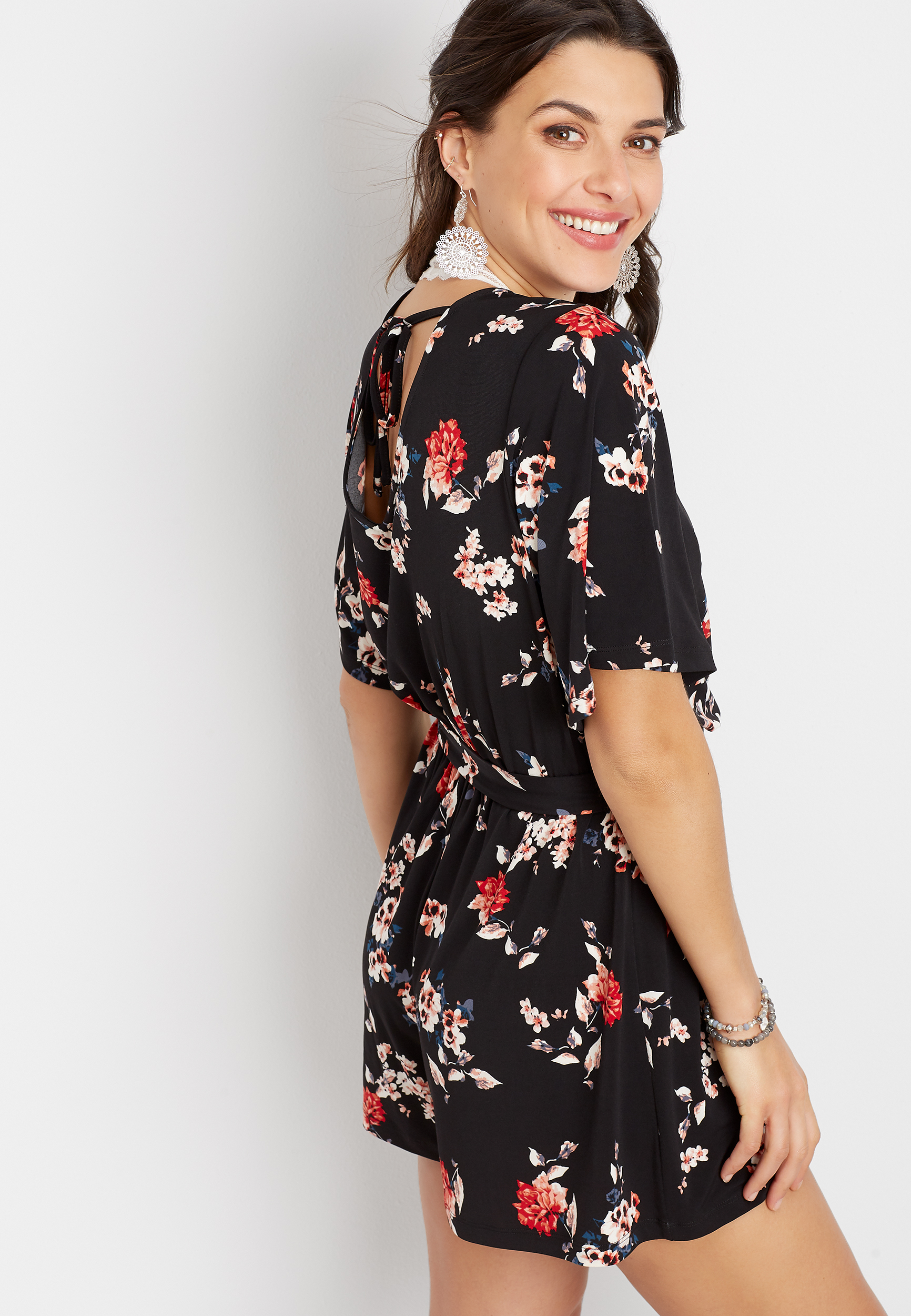 black floral v neck dress