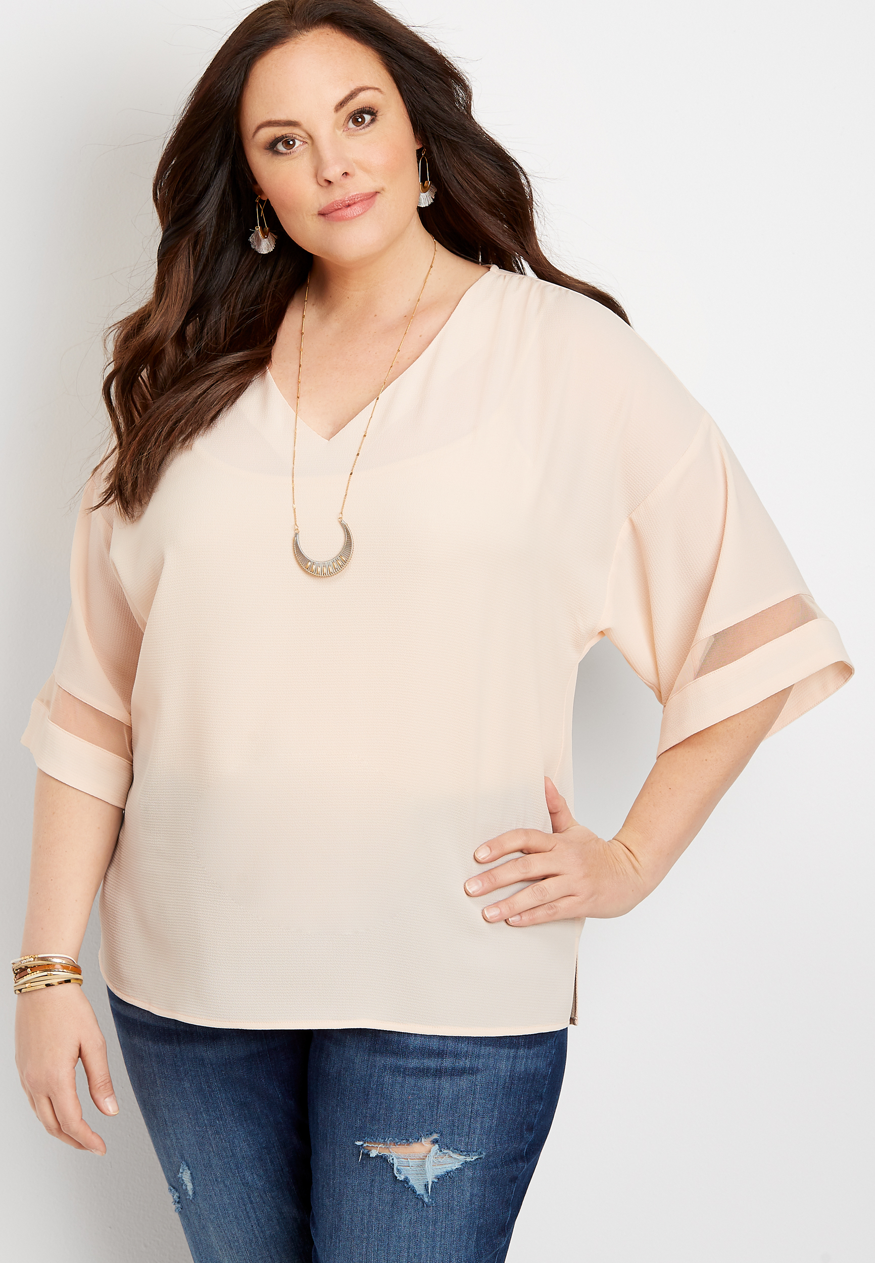 Plus Size Mesh Inset Blouse | maurices