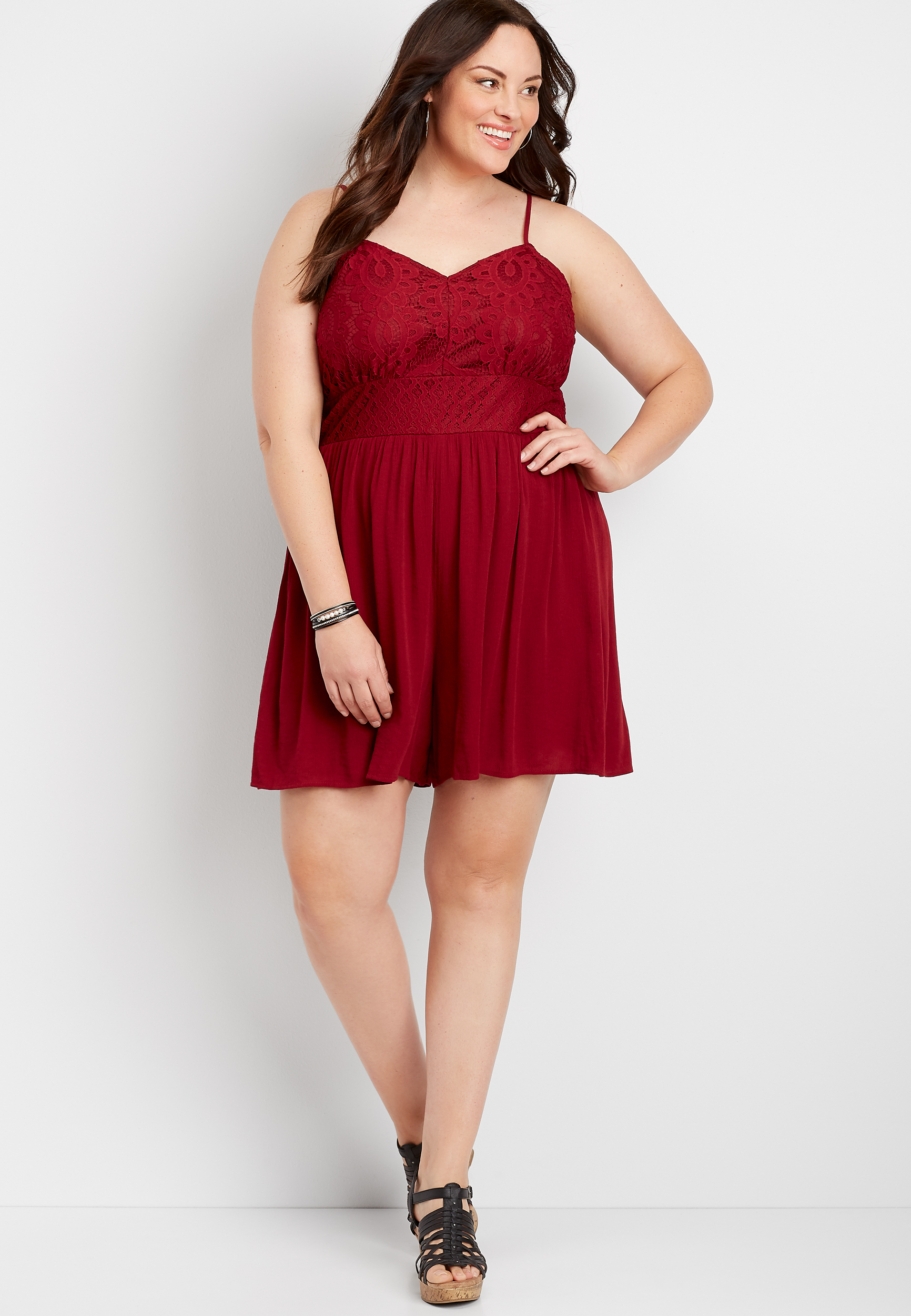 plus size red lace top