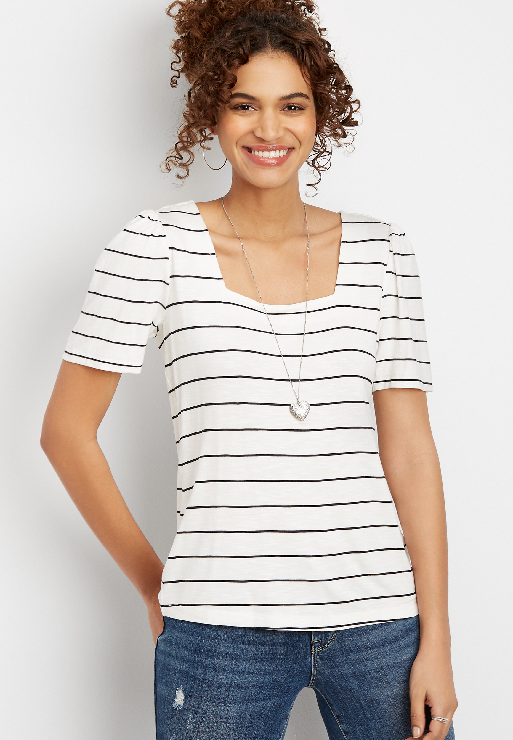 24/7 Stripe Square Neck Tee | maurices