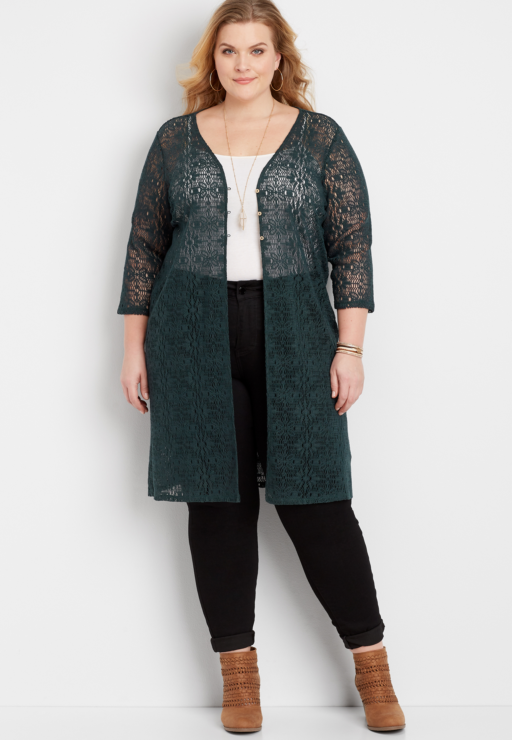 Plus Size Crochet Button Front Duster Cardigan | maurices