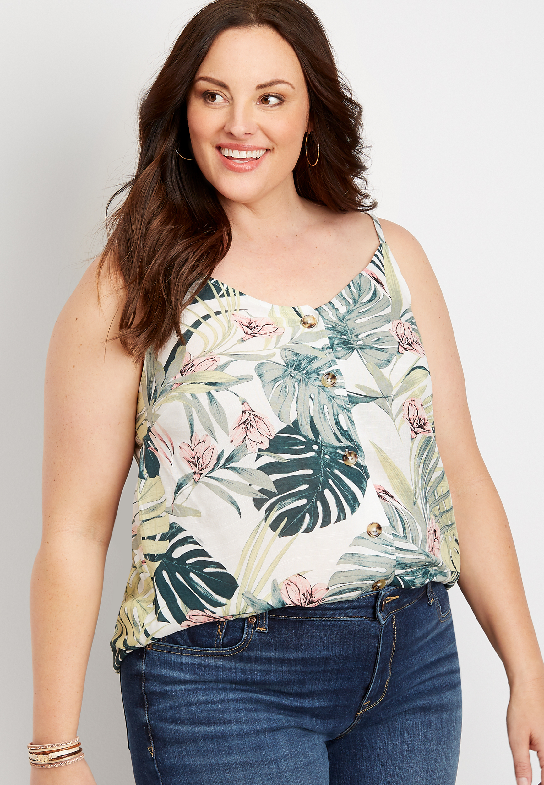 Plus Size Palm Leaf Cami Tank Top | maurices