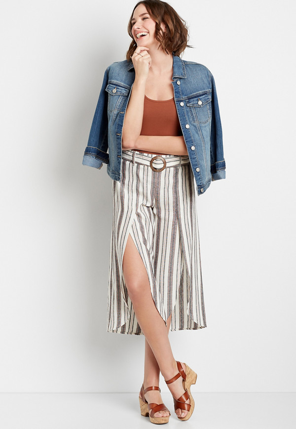 Stripe Linen Belted Cropped Flyaway Pant | maurices