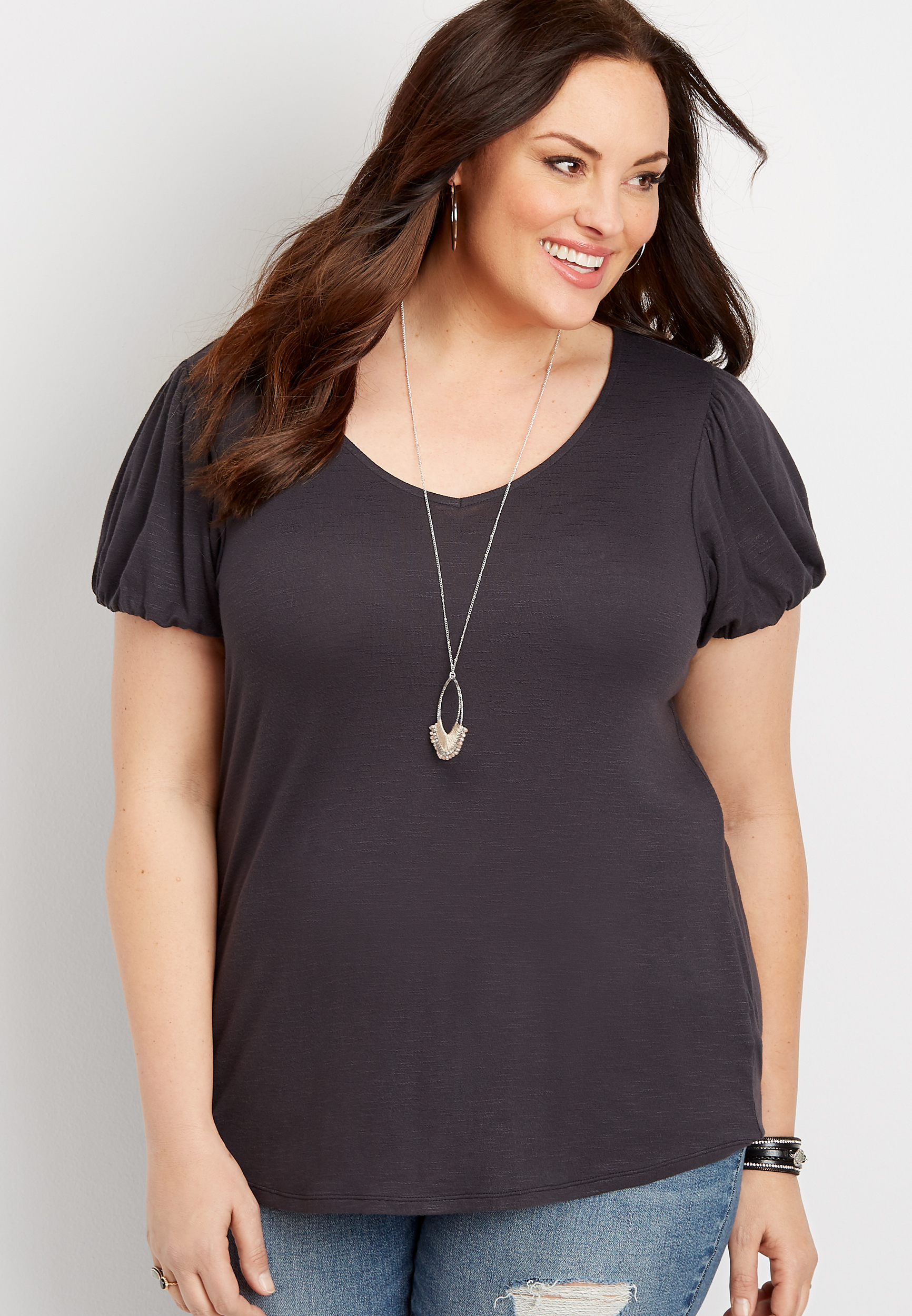 Plus Size 24/7 Solid Bubble Sleeve Tee | maurices