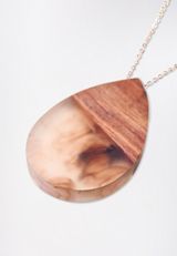 Teardrop Wooden Pendant Necklace, , small