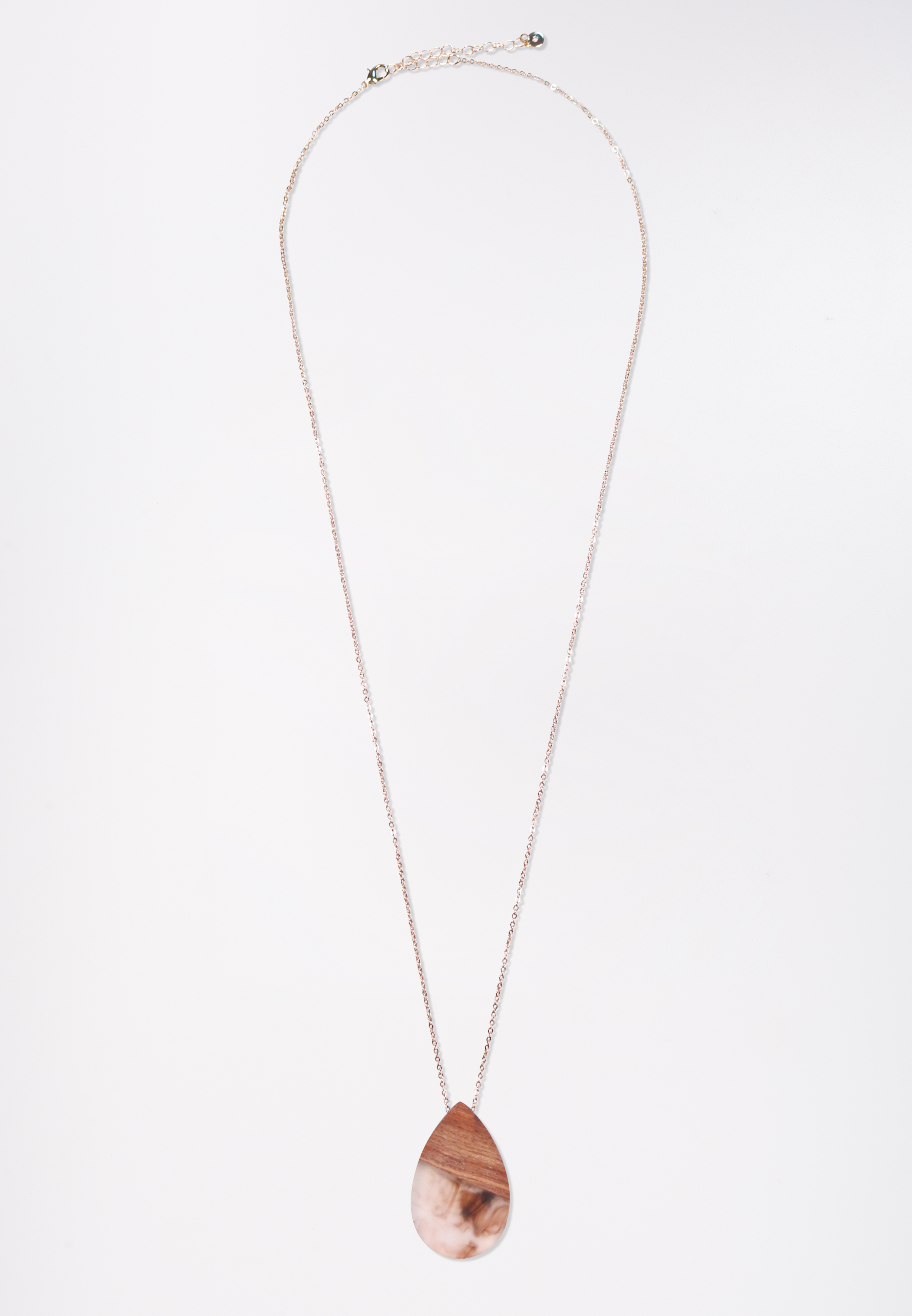 Teardrop Wooden Pendant Necklace, , large