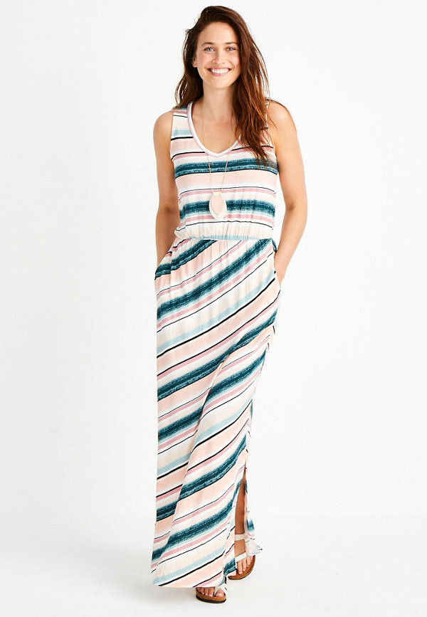 Stripe Strappy Back Maxi Dress | maurices