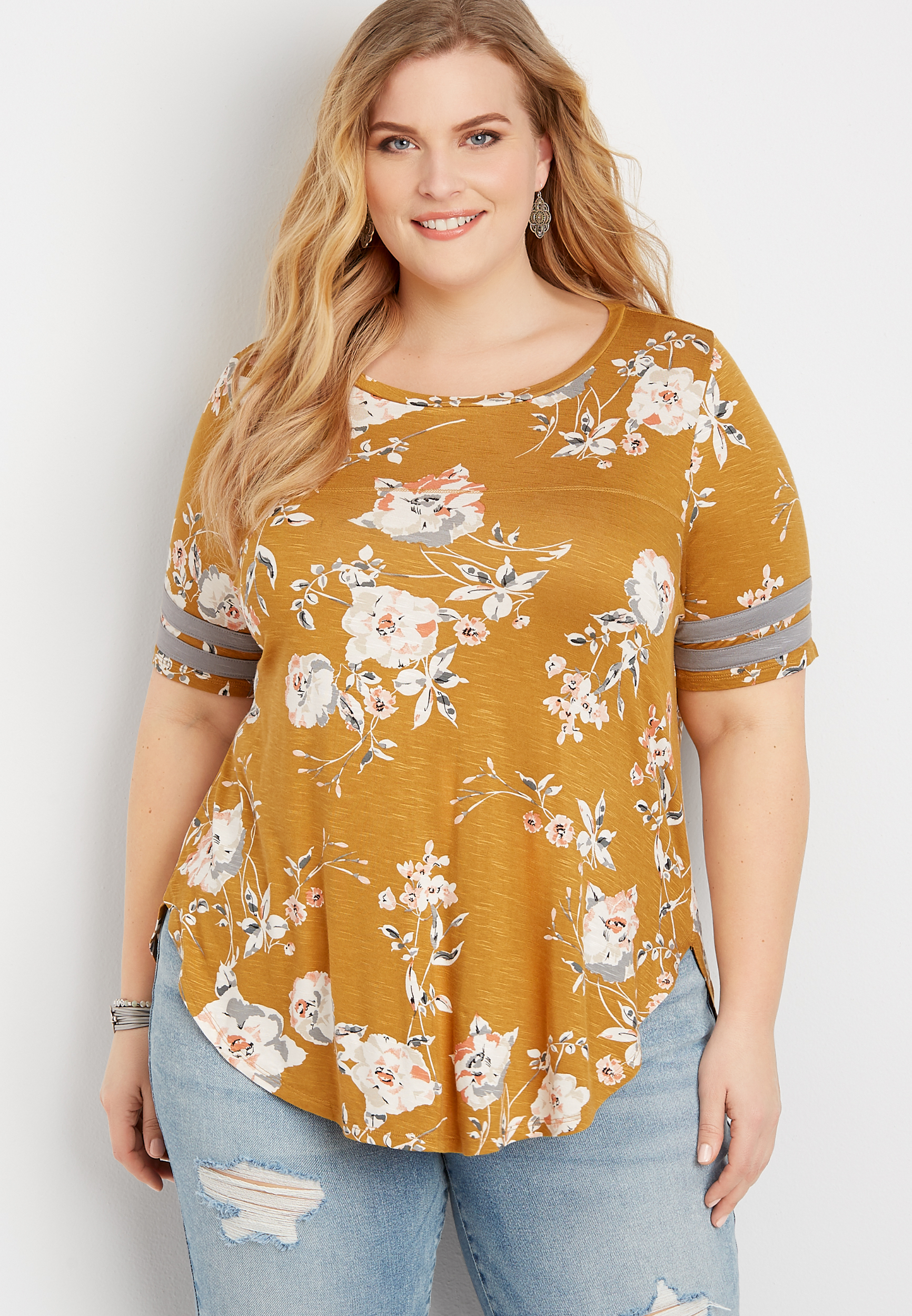 Plus Size 24/7 Floral Football Tee | maurices