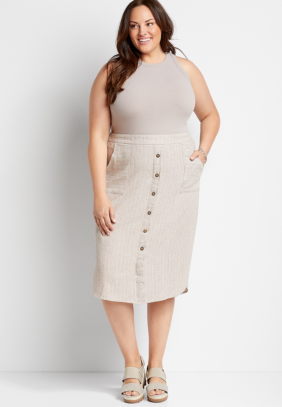Size Linen Button Front Midi | maurices