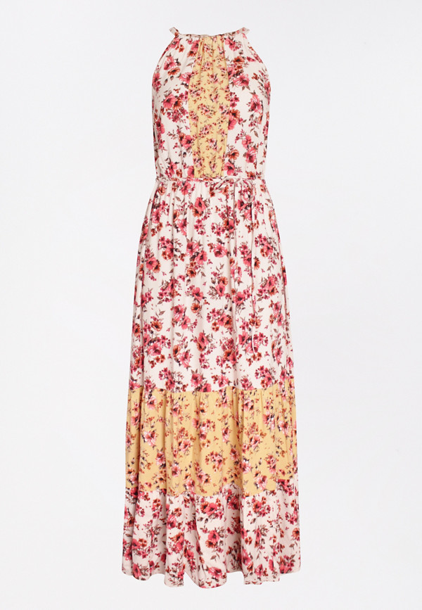 Colorblock Floral Tiered Maxi Dress | maurices