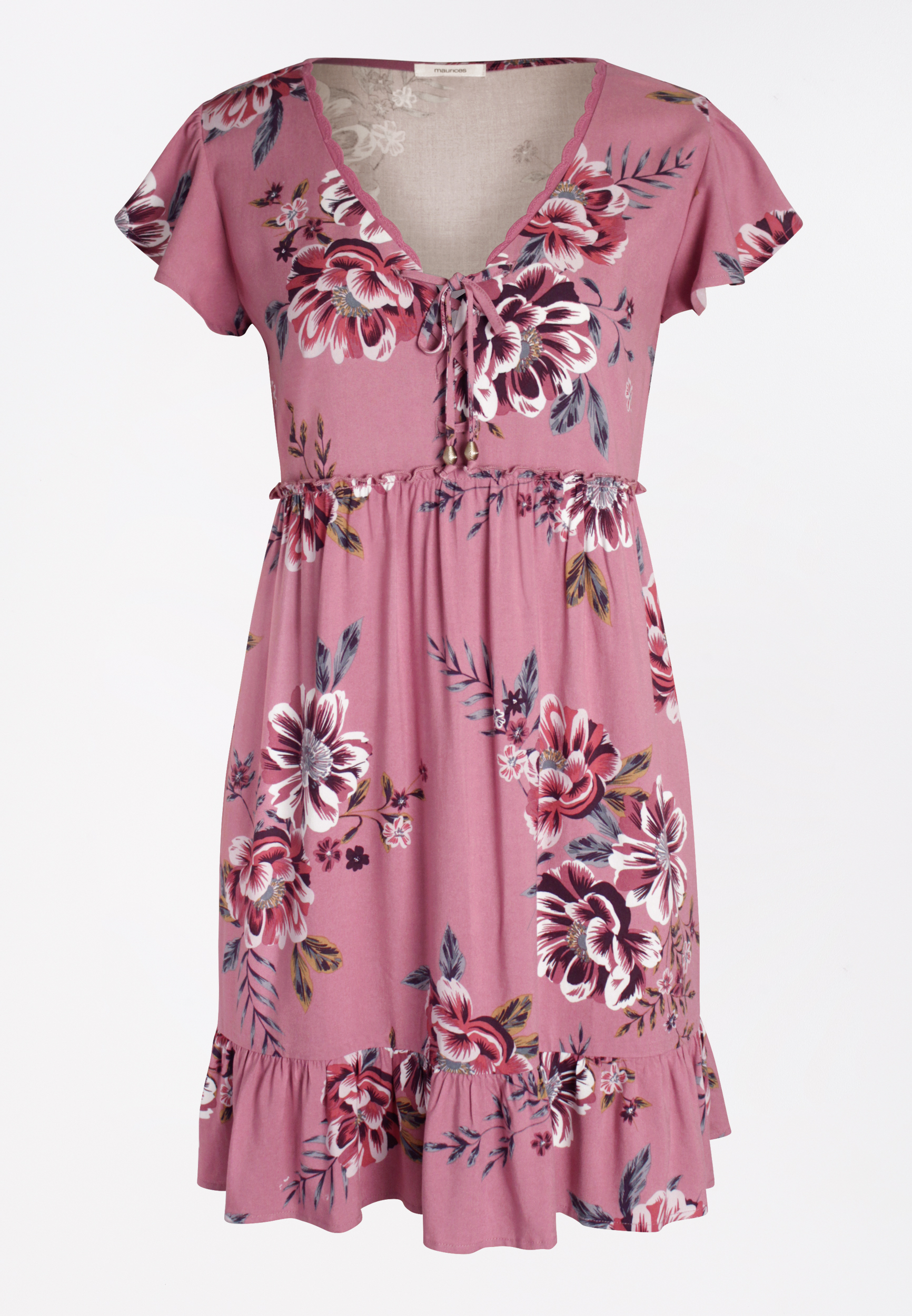 Pink Floral Lace-Up Babydoll Dress | maurices