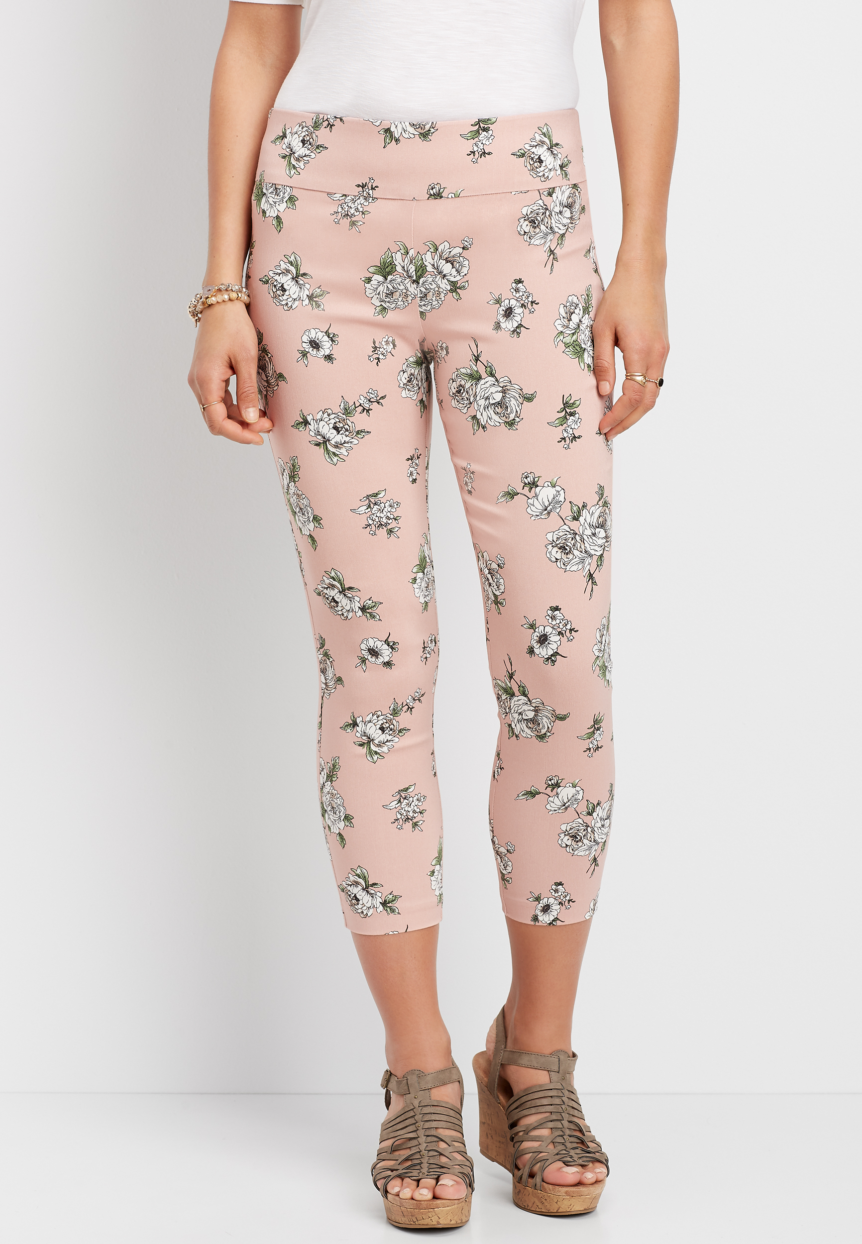 Floral Pull On Bengaline Crop Pant | maurices