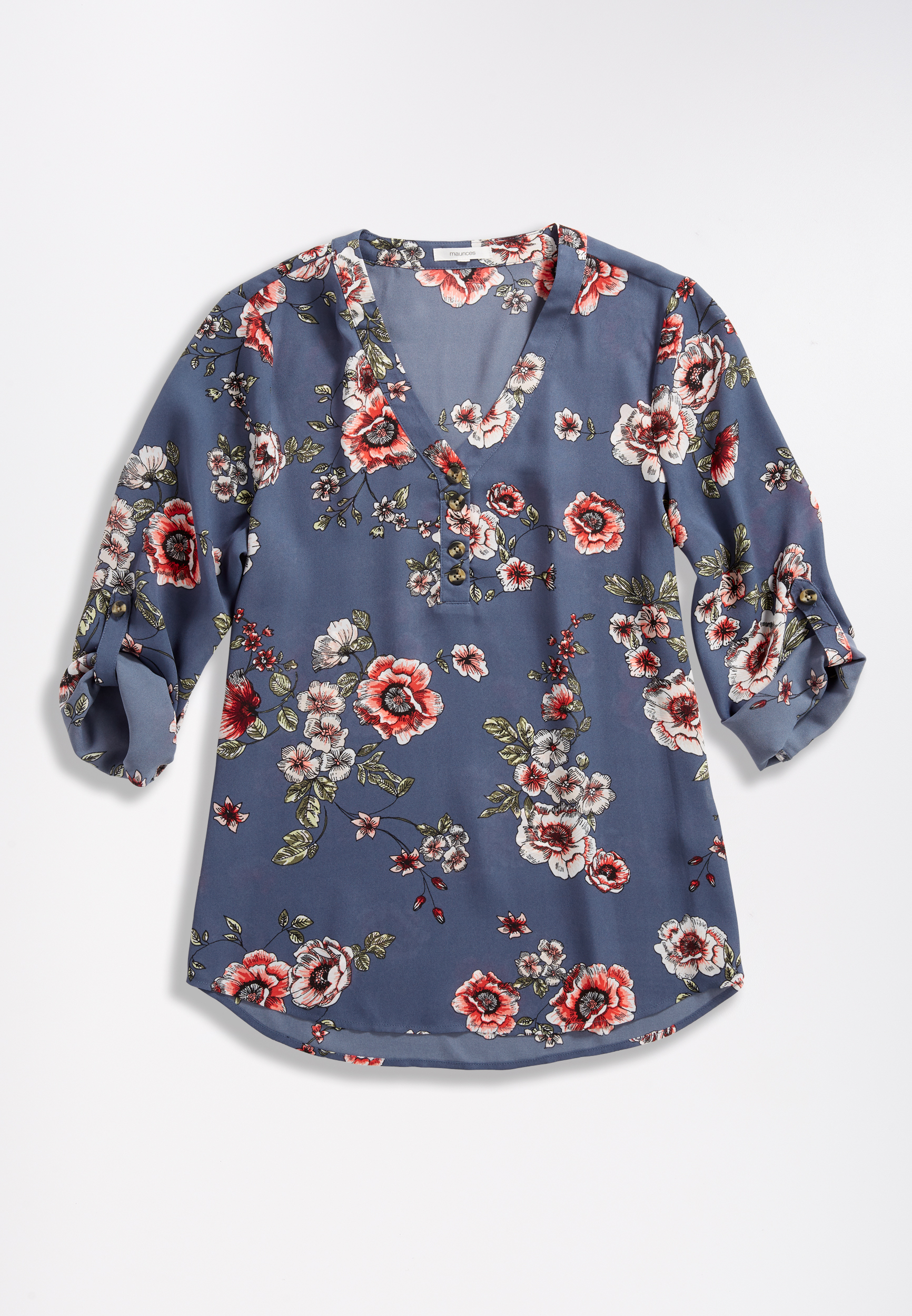 Blue Floral Double Button Blouse | maurices