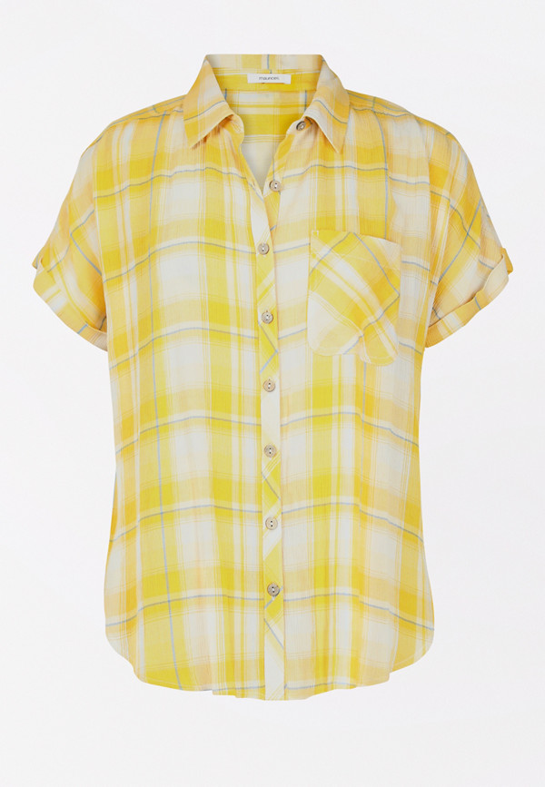 Yellow Plaid Short Sleeve Button Down Shirt | maurices