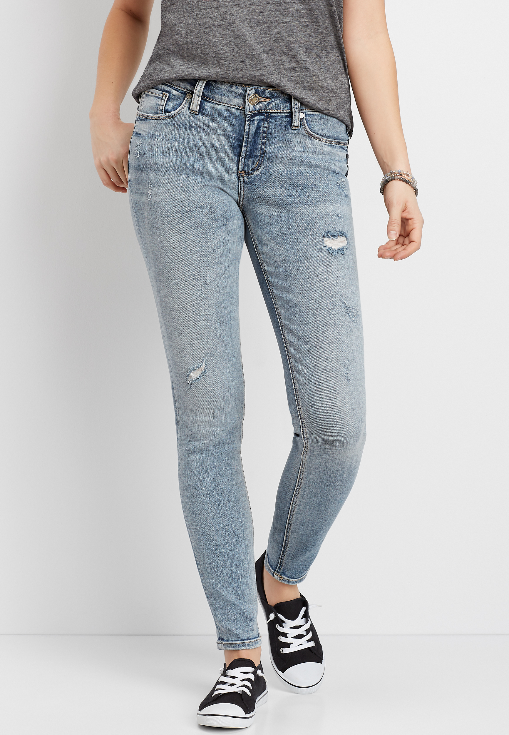 Image of Silver Jeans Co.® Womens Suki Medium Wash Destructed Skinny Jean Blue Denim - Maurices