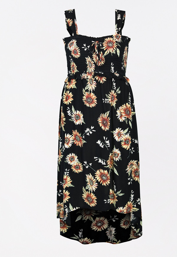 Plus Size Black Floral High Low Flutter Strap Maxi Dress | maurices