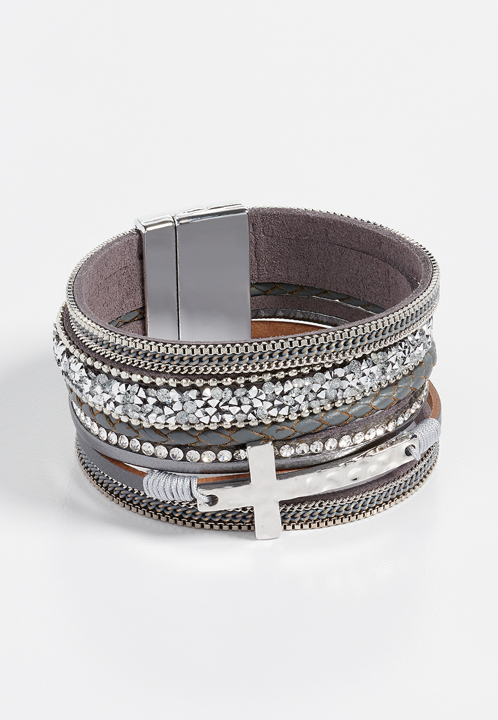 Gray Multi Row Cross Magnetic Bracelet | maurices
