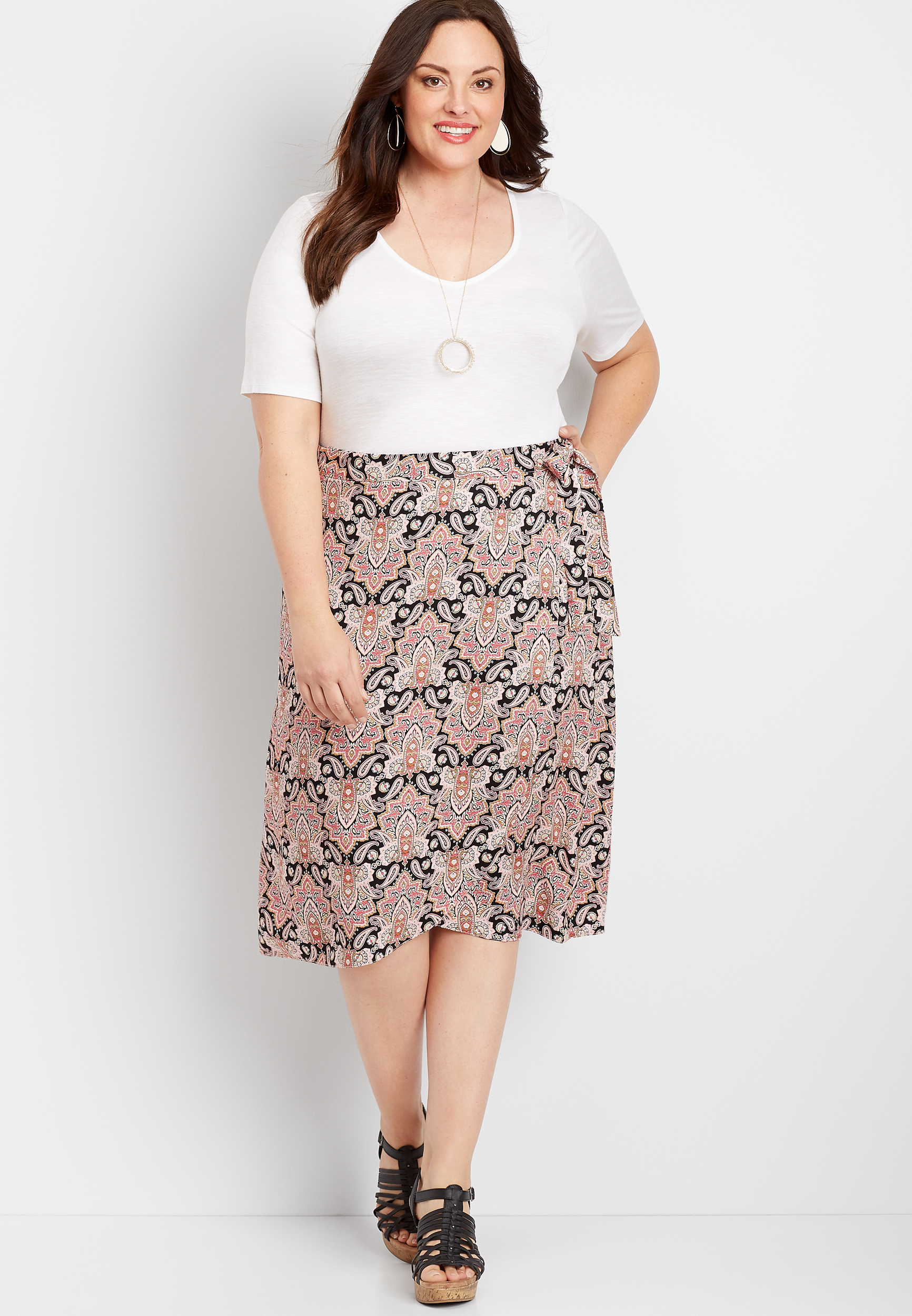 Plus Size Paisley Print Wrap Skirt | maurices