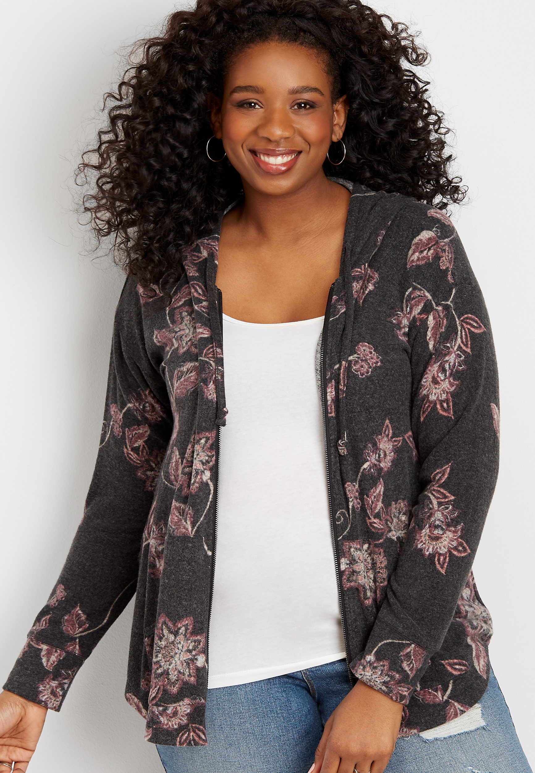 floral zip up hoodie womens