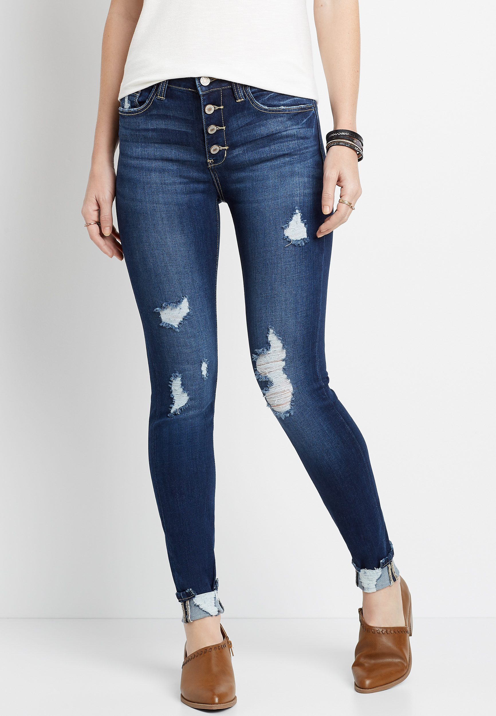 KanCan™ High Rise Button Fly Destructed Skinny Jean | maurices