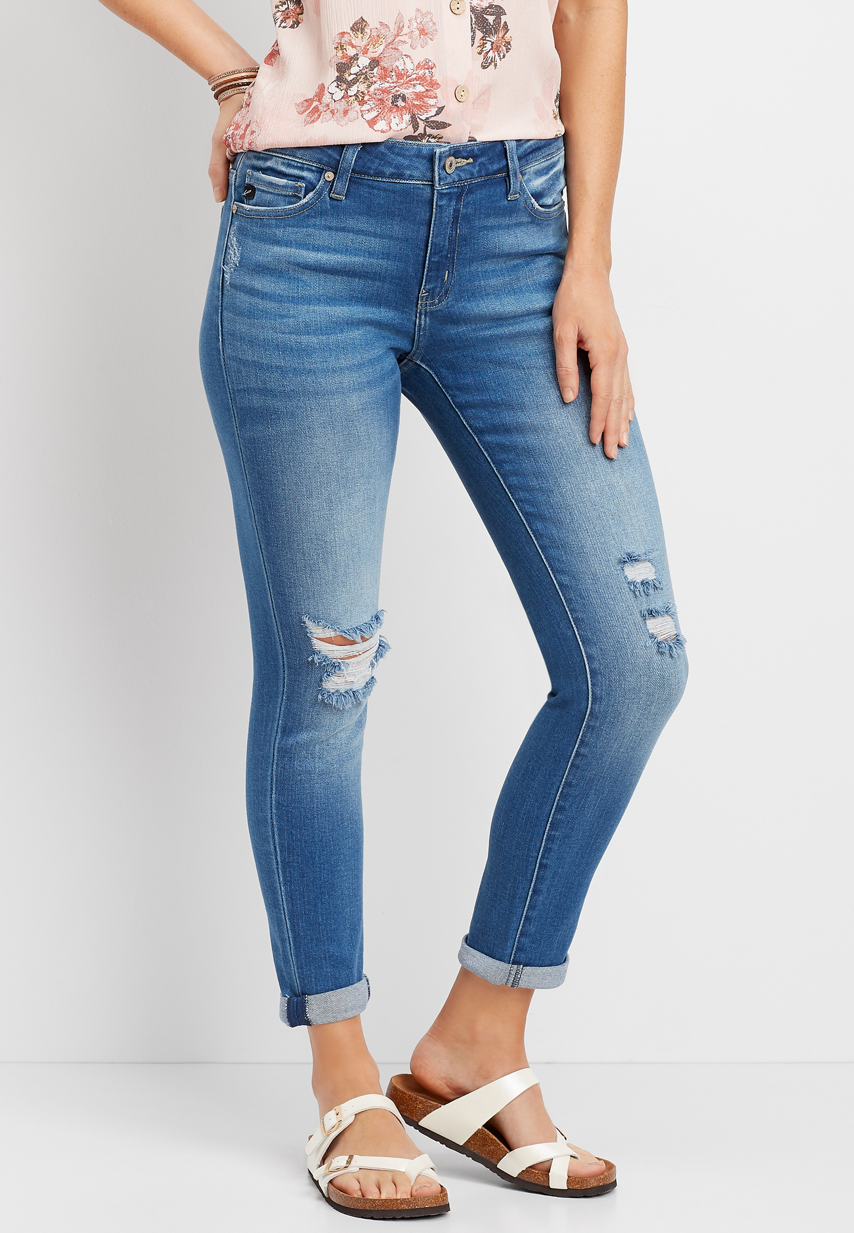 Image of Maurices Womens Kancan&trade; Medium Destructed Skinny Jeans Blue