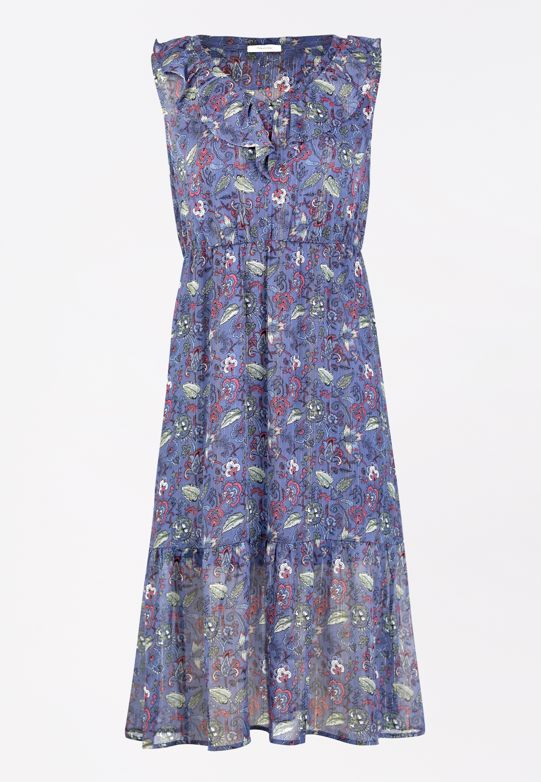 ruffle neck midi dress