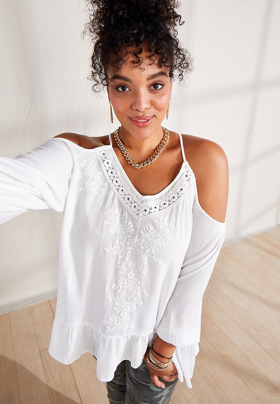 Solid Embroidered Off the Shoulder Tops Solid Embroidered Off the Shoulder Tops