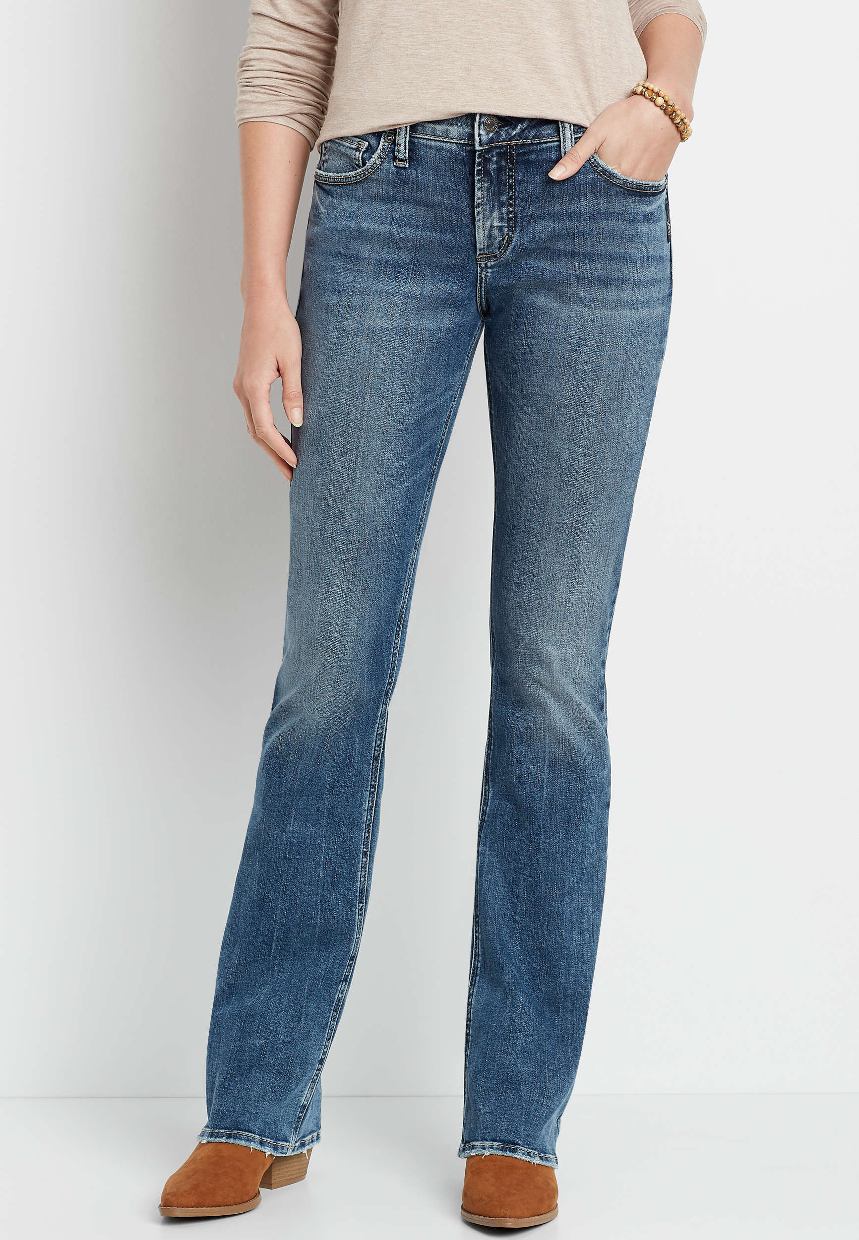 Image of Silver Jeans Co.® Womens Avery High Rise Medium Wash Slim Boot Jean Blue Denim - Maurices