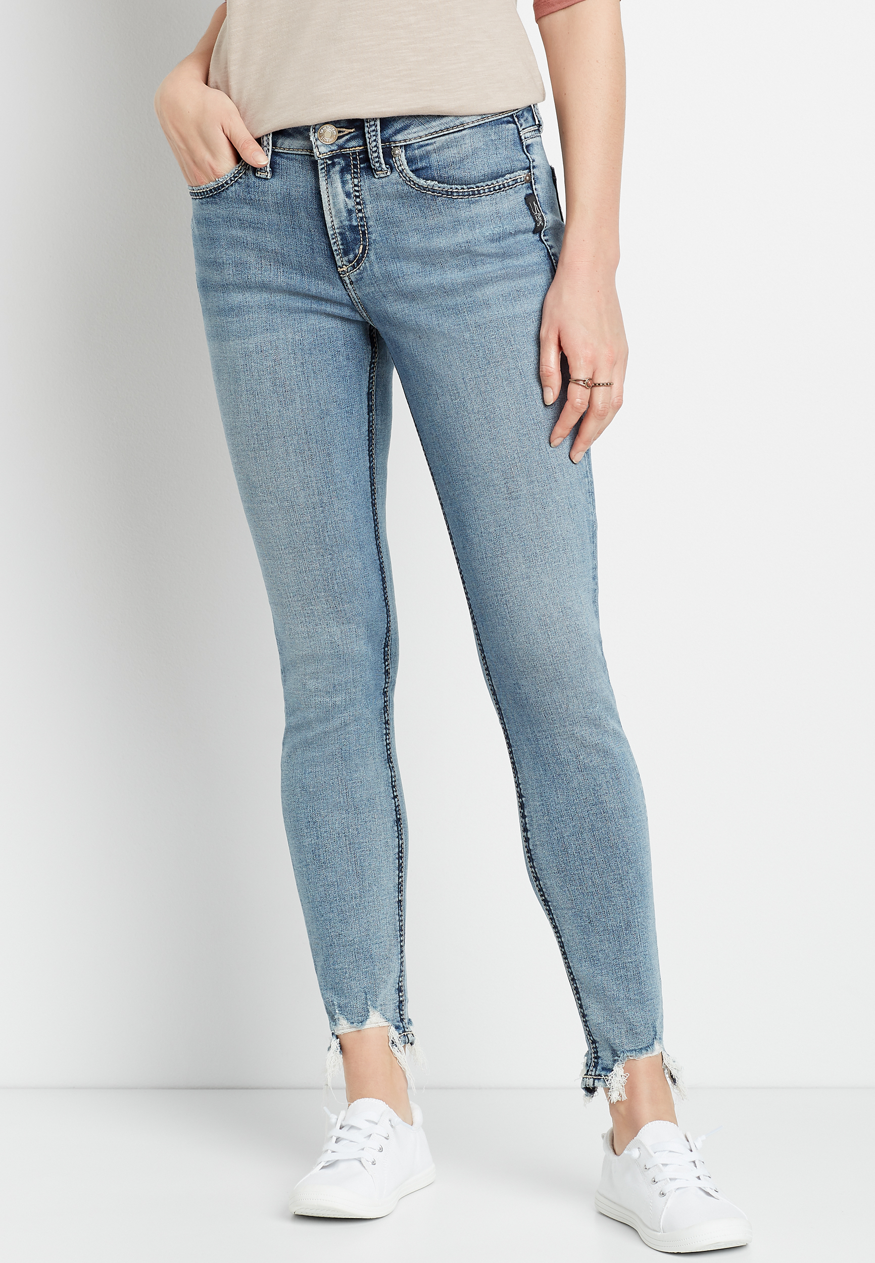 Silver Jeans Co.® Suki Medium Destructed Hem Skinny Jean | maurices