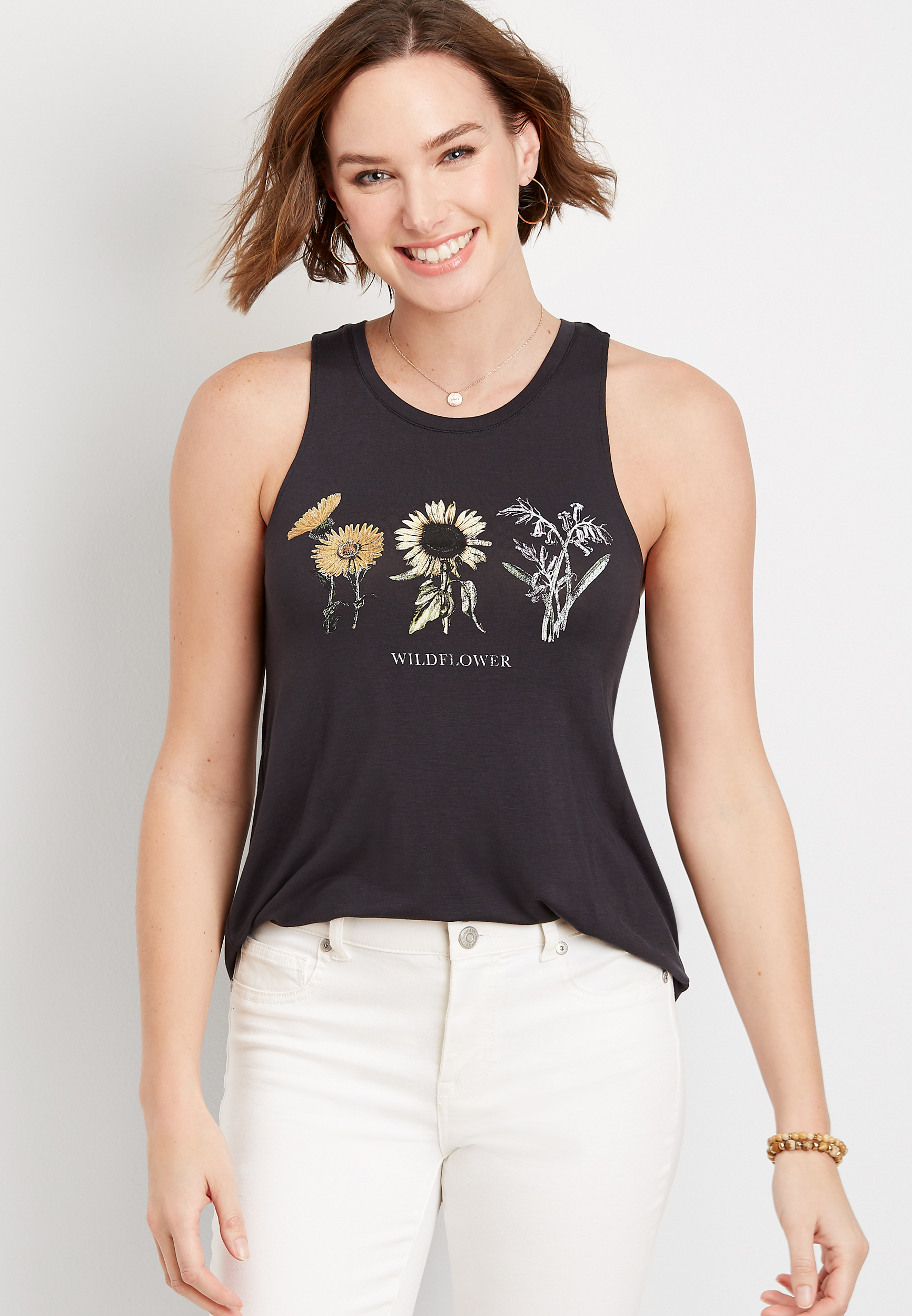 Black Wildflower Graphic Tank Top | maurices