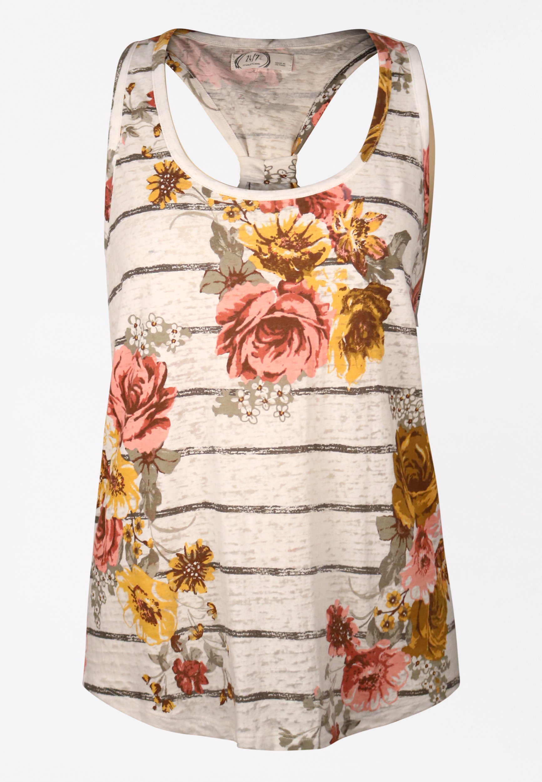 24/7 Floral Stripe Knotted Back Tank Top | maurices