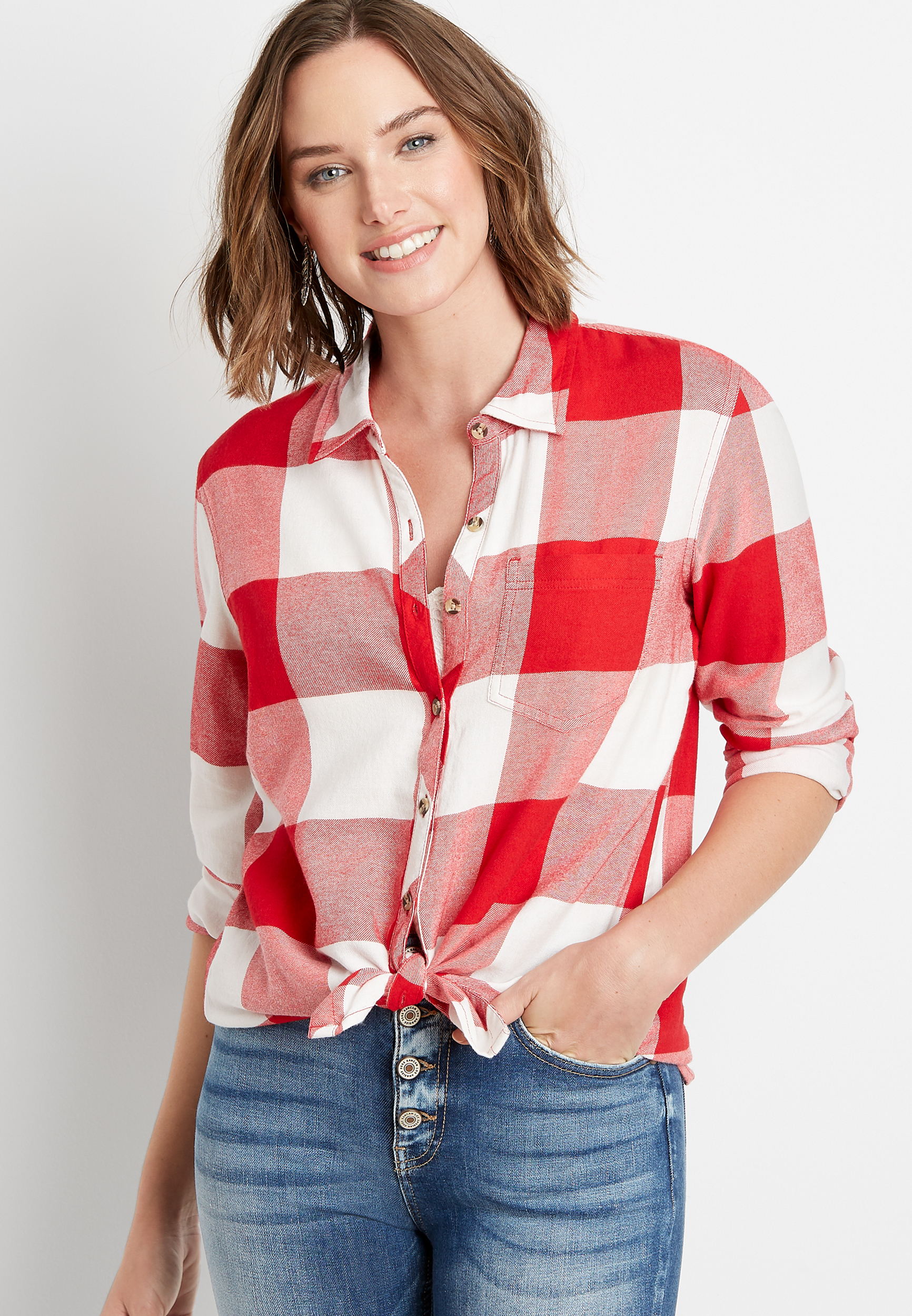 Red Buffalo Plaid Button Down Shirt | maurices