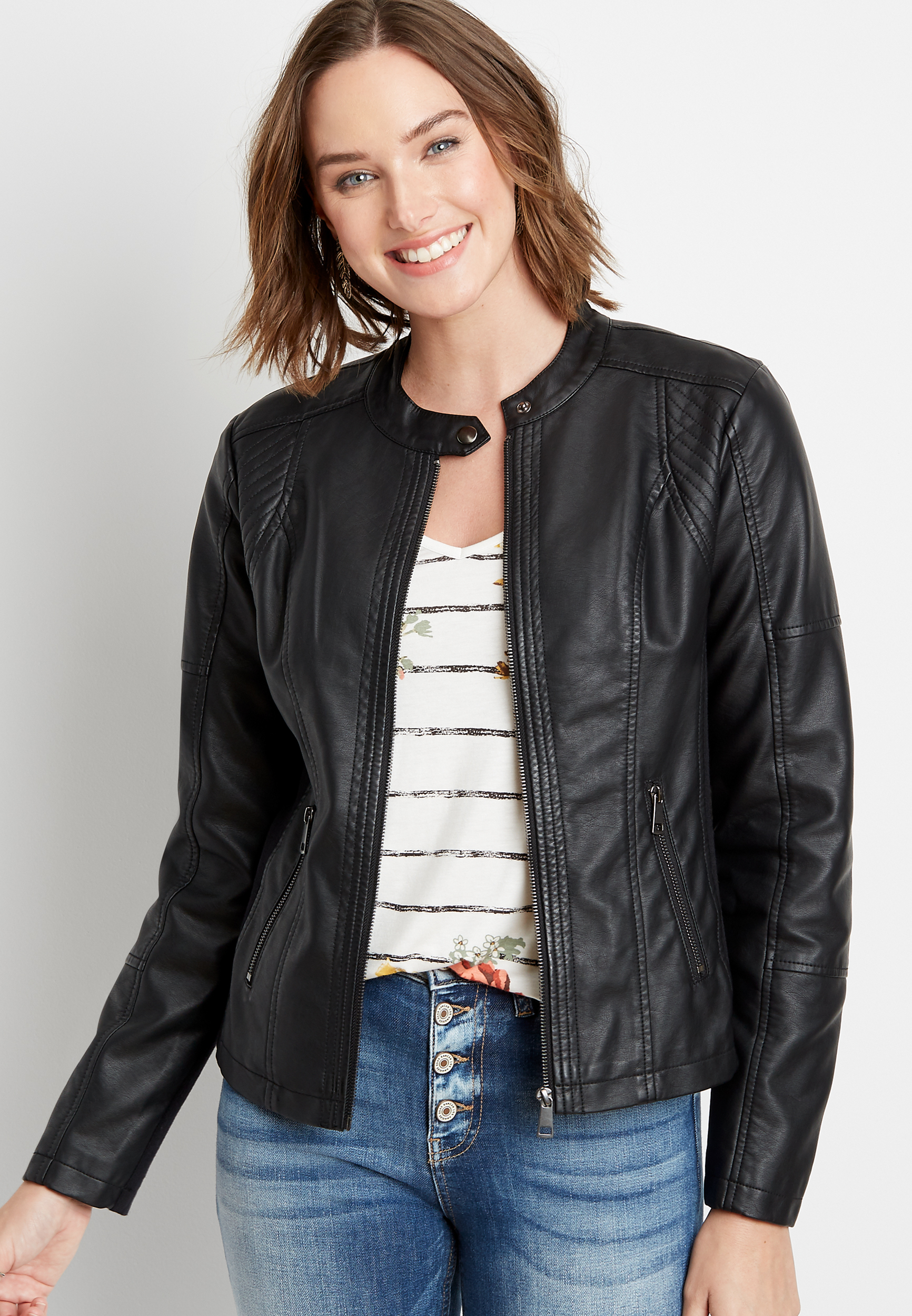 Black Basic Faux Leather Jacket | maurices