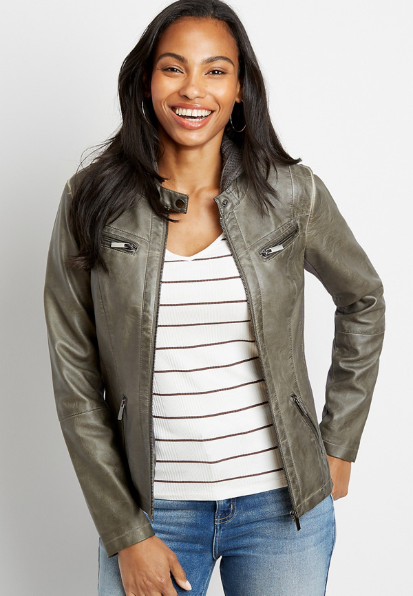 Hooded Faux Leather Jacket | maurices