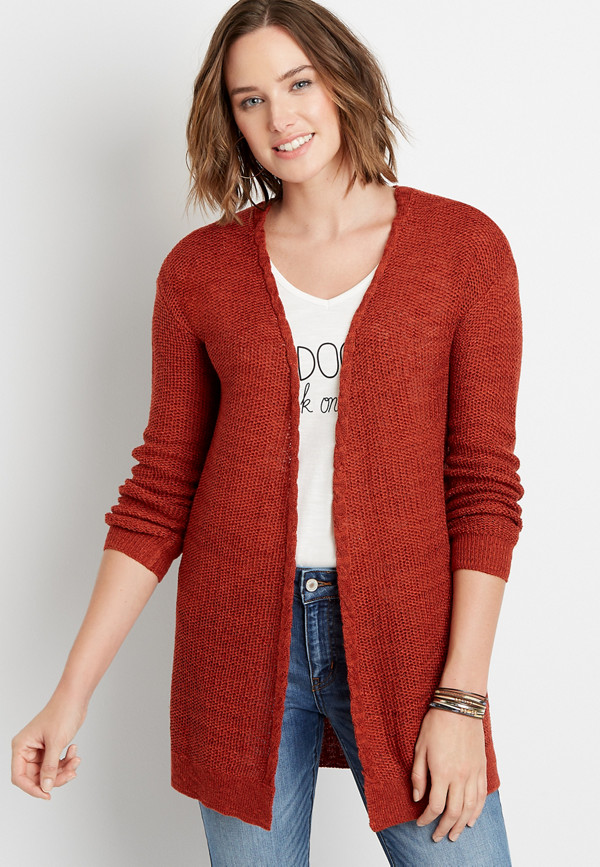 Solid Lace Up Back Open Front Cardigan | maurices