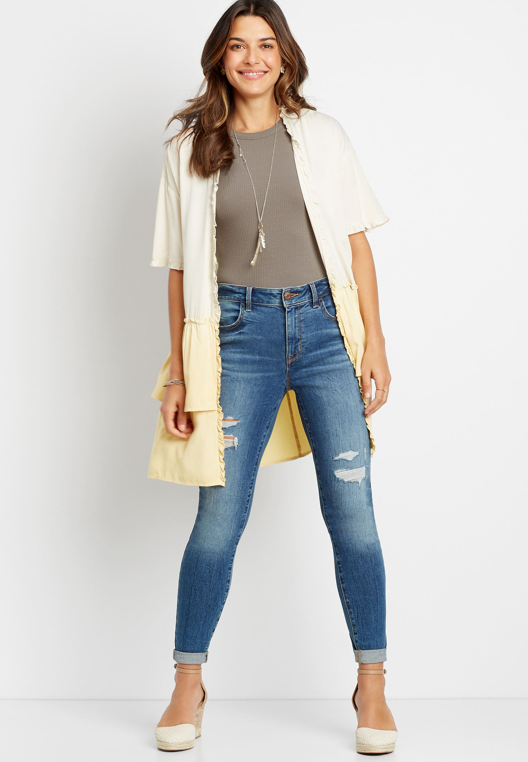 DenimFlex™ High Rise Medium Tinted Destructed Jegging | maurices