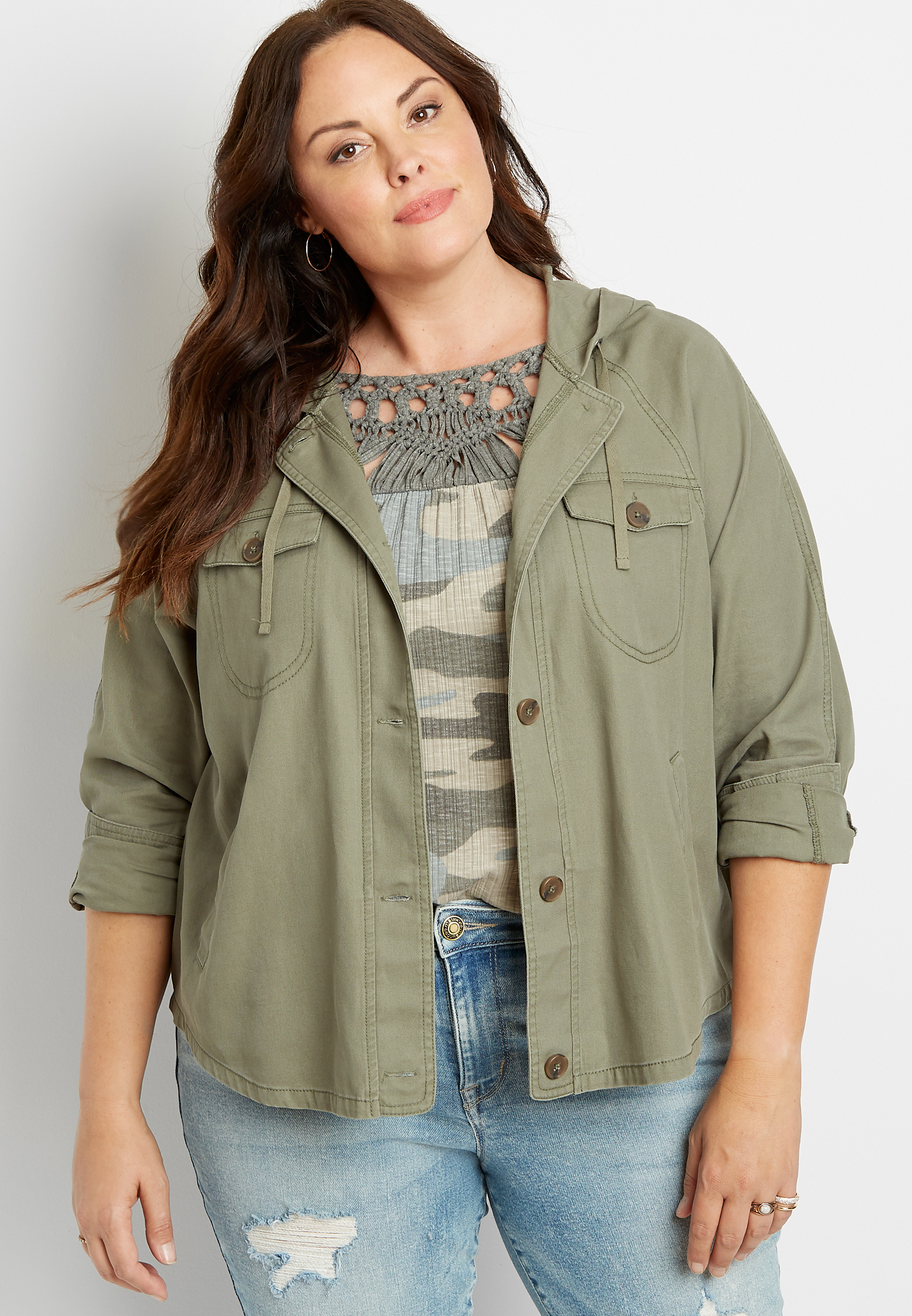 Plus Size Solid Lightweight Hooded Jacket | maurices