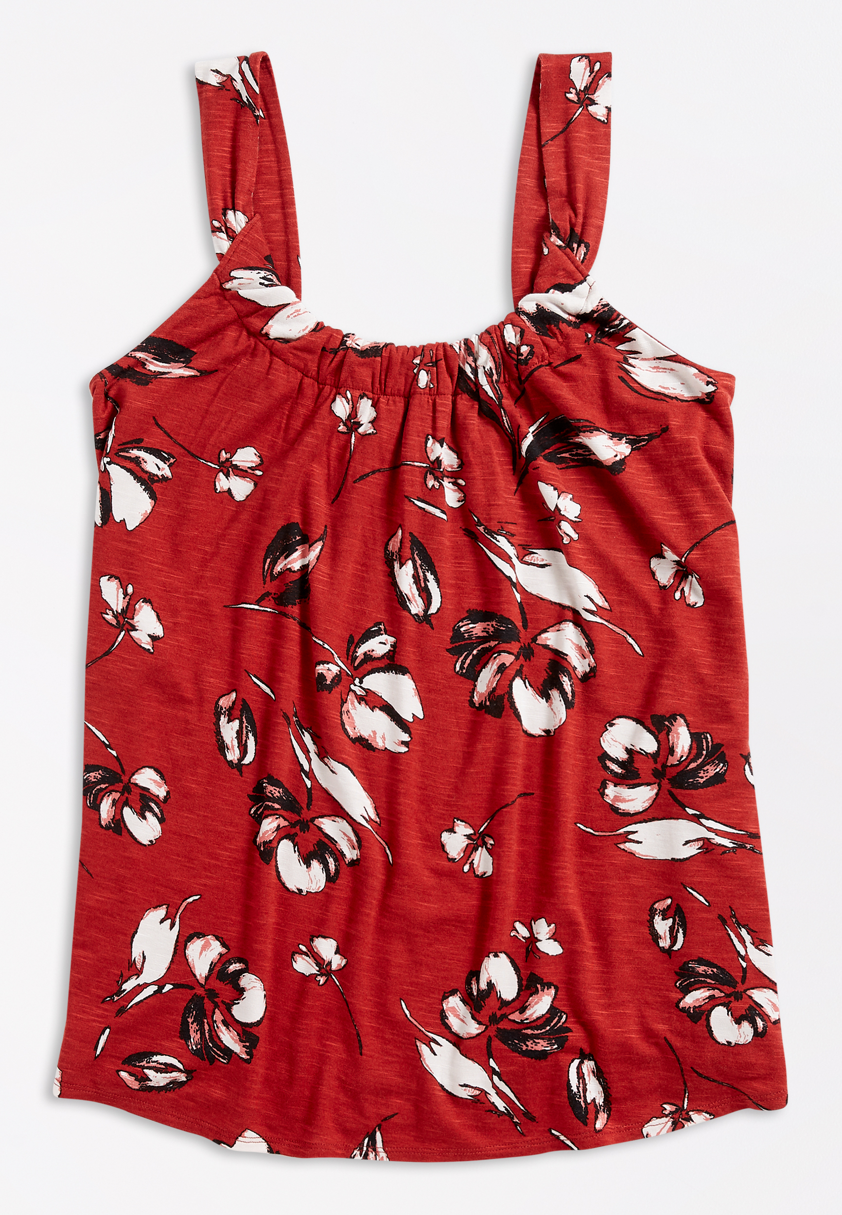 Red Floral Cinched Neck Tank Top | maurices