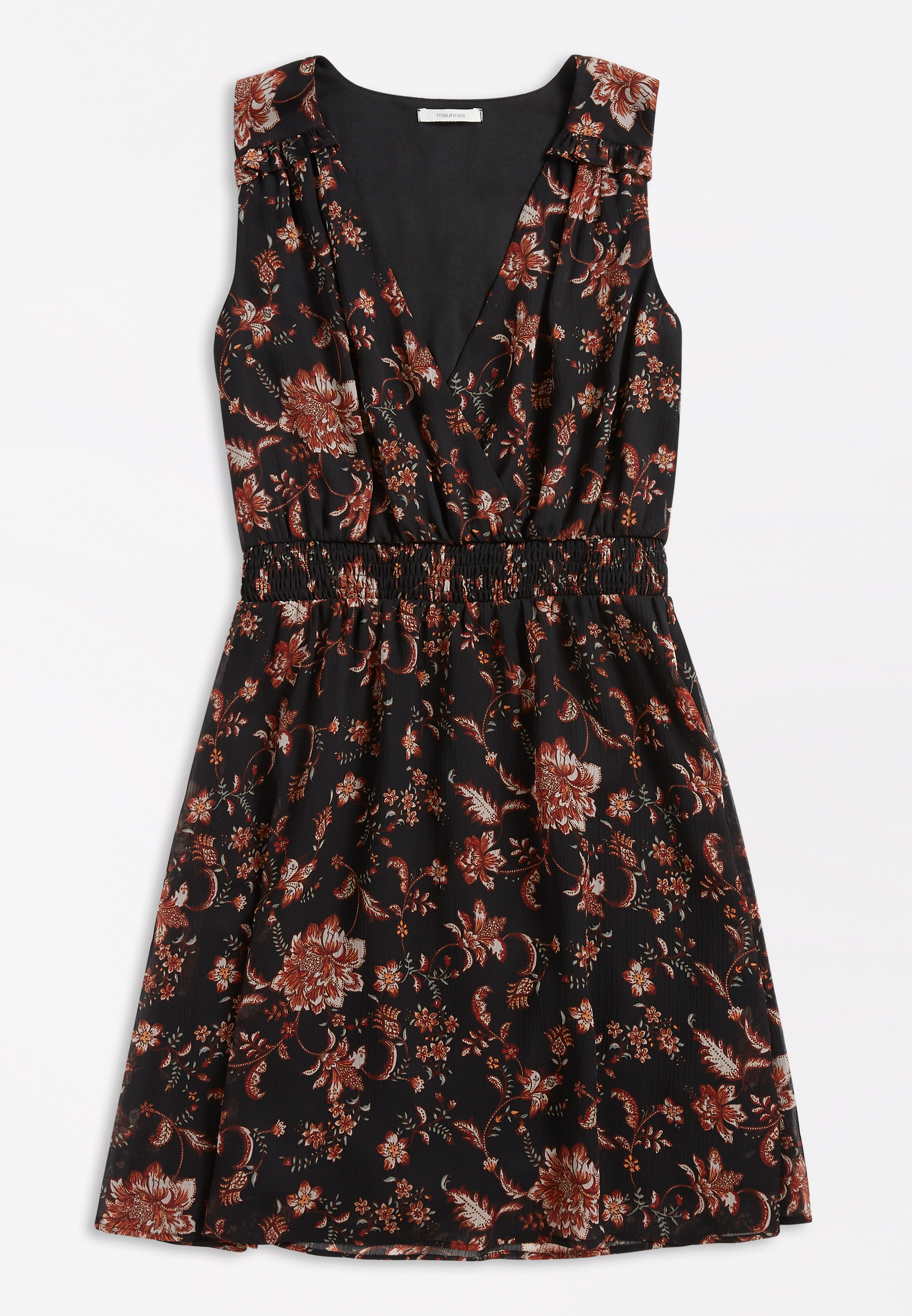 black floral v neck dress